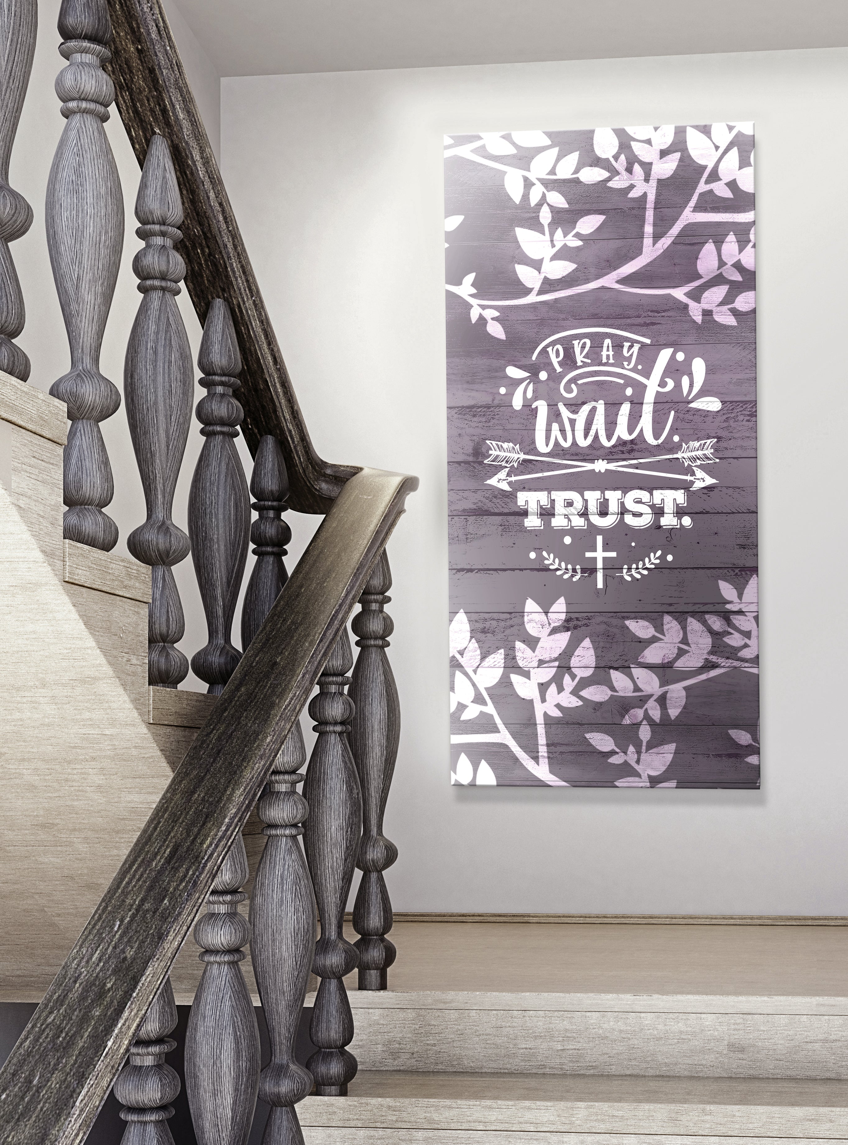 Christian Wall Art: Pray Wait Trust V5 - Wood Frame, Ready To Hang! Buy 2, Save 20%
