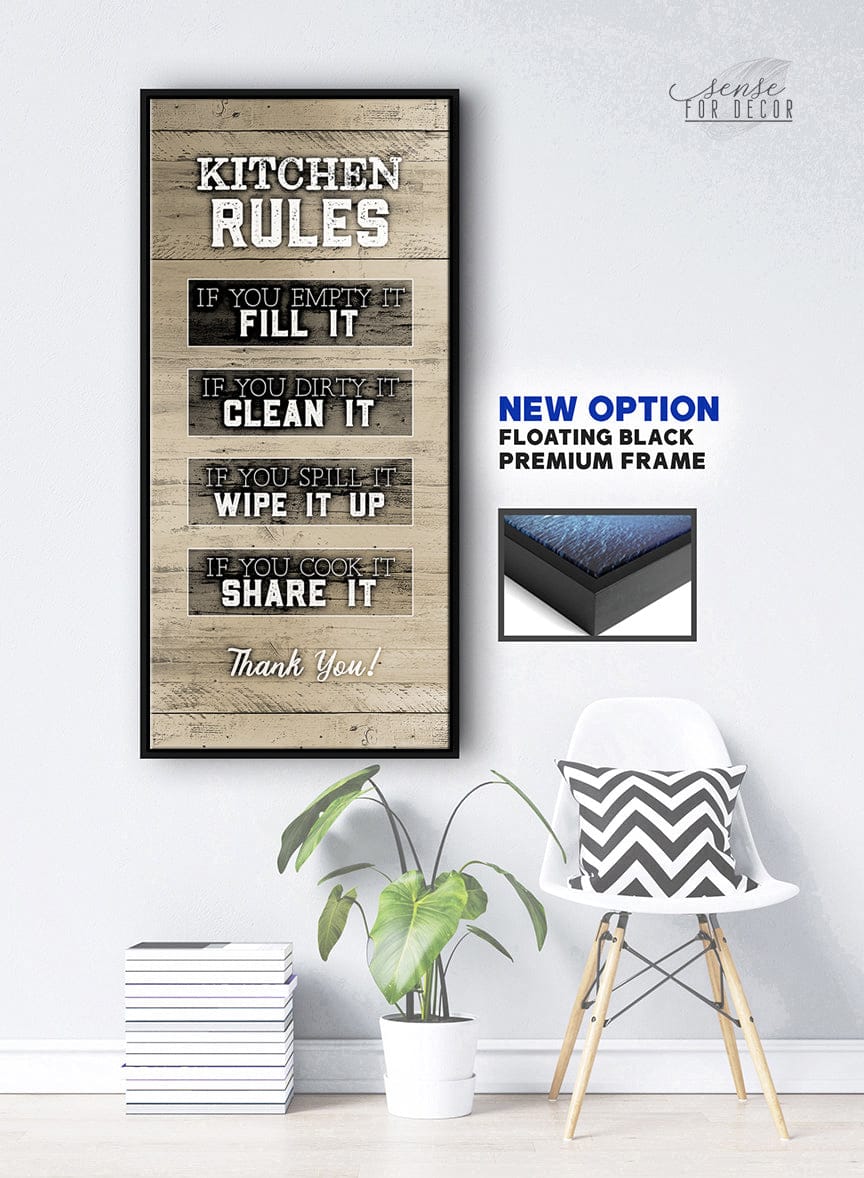 Kitchen Wall Decor: Ready-to-Hang Kitchen Rules Sign V2 with Wood Frame - Buy 2 Save 20%