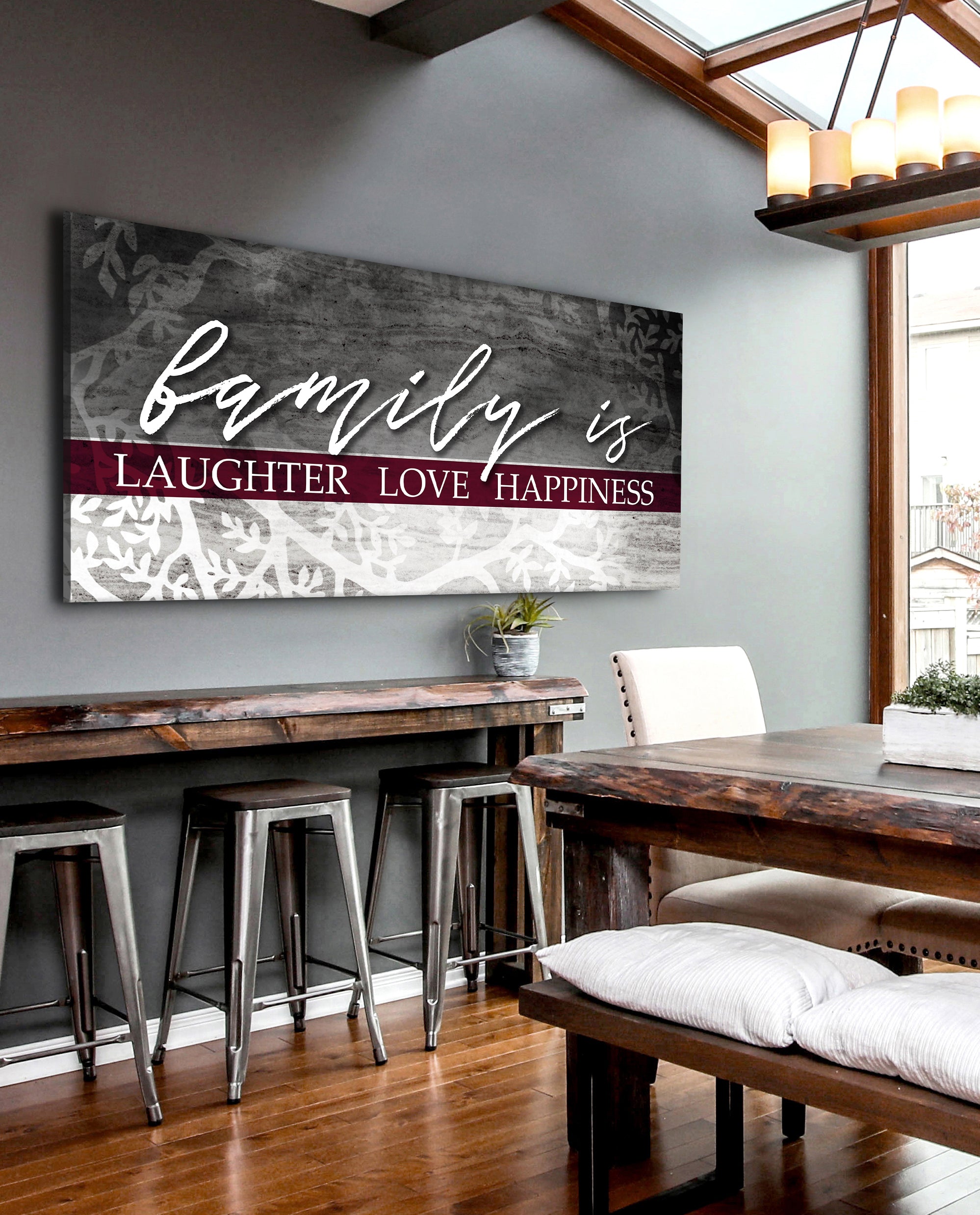Family Wall Art: Laughter, Love, Happiness (Wood Frame, Ready to Hang) - 20% Off on 2+