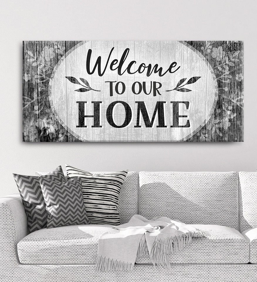 Hot Deal! High - quality Wood - framed Home Wall Art: Welcome To Our Home V9, Ready To Hang