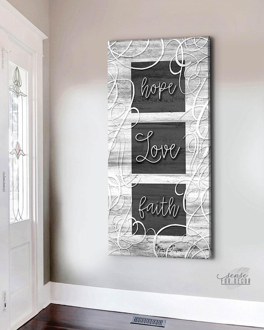 Exclusive Christian Wall Art: Hope Love Faith V4 with Wood Frame, Ready to Hang - Buy 2 Save 20%