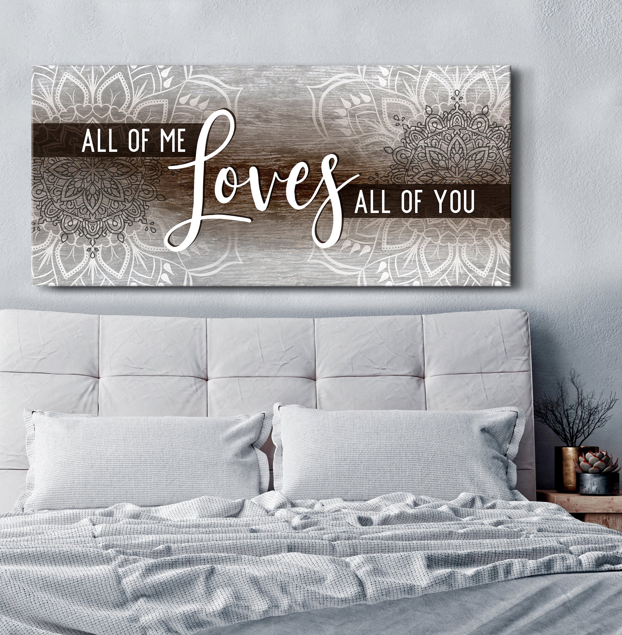 Hot Deal! Boho Couples Wall Art - 'All of Me Loves All of You' with Wood Frame, Ready to Hang