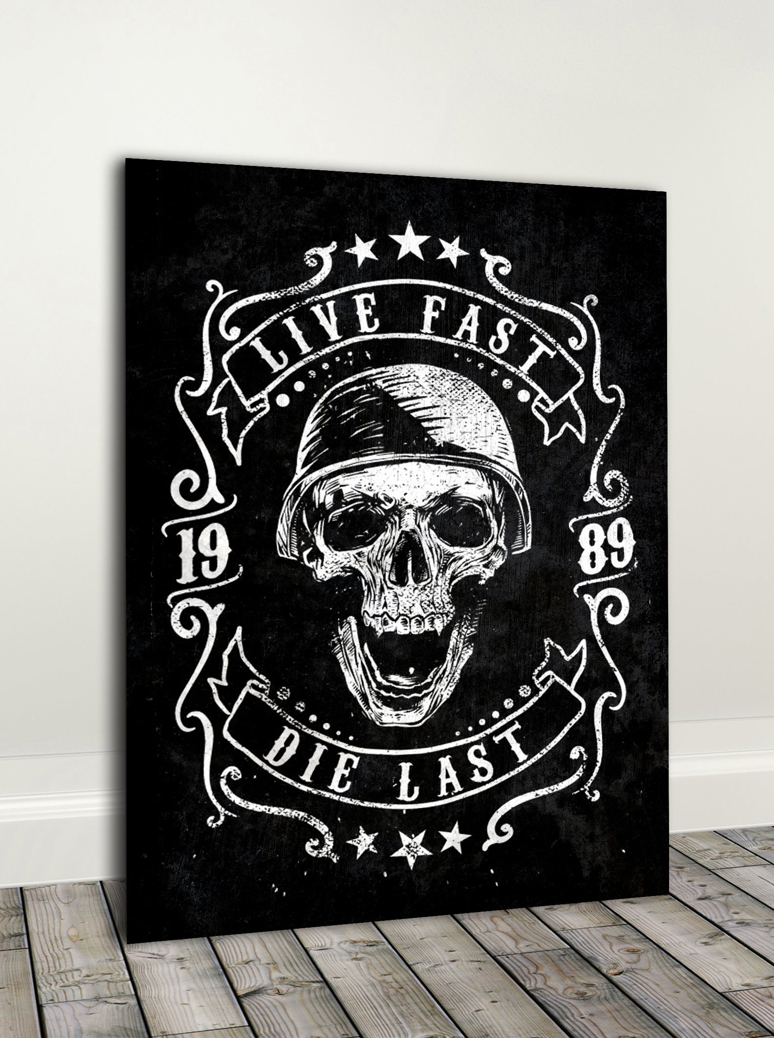 High - Quality Wood - Framed Biker Wall Art: Live Fast, Die Last (Ready To Hang)