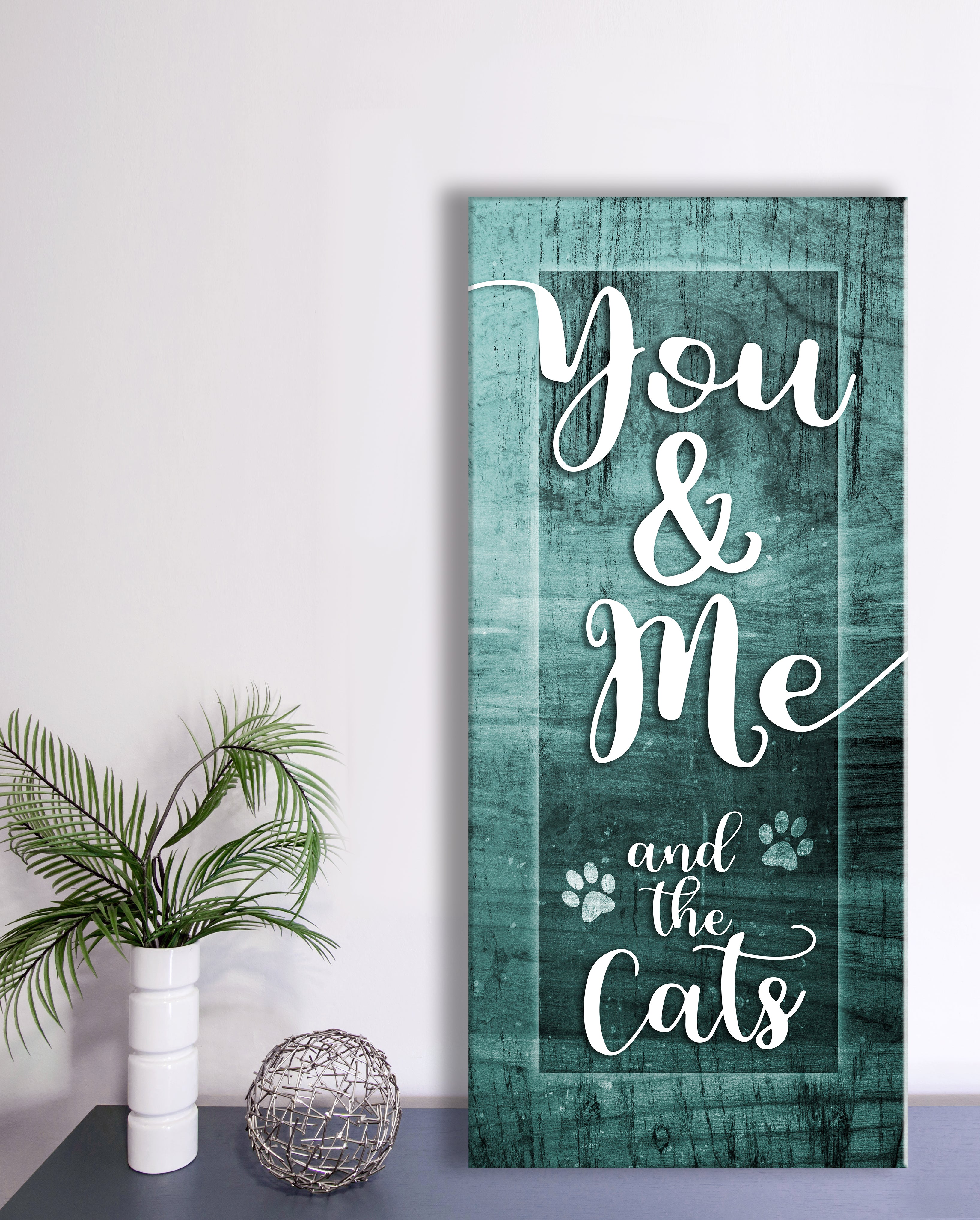 High - Quality Wood - Framed 'You Me And The Cats V7' Pet Wall Art Ready To Hang