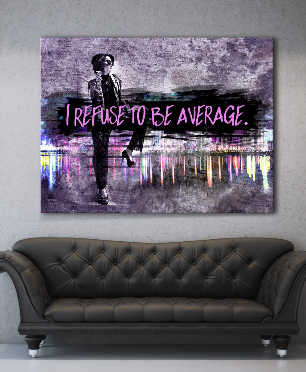 Ready-to-Hang Wood Frame Business Wall Art: 'I Refuse To Be Average' (Woman)