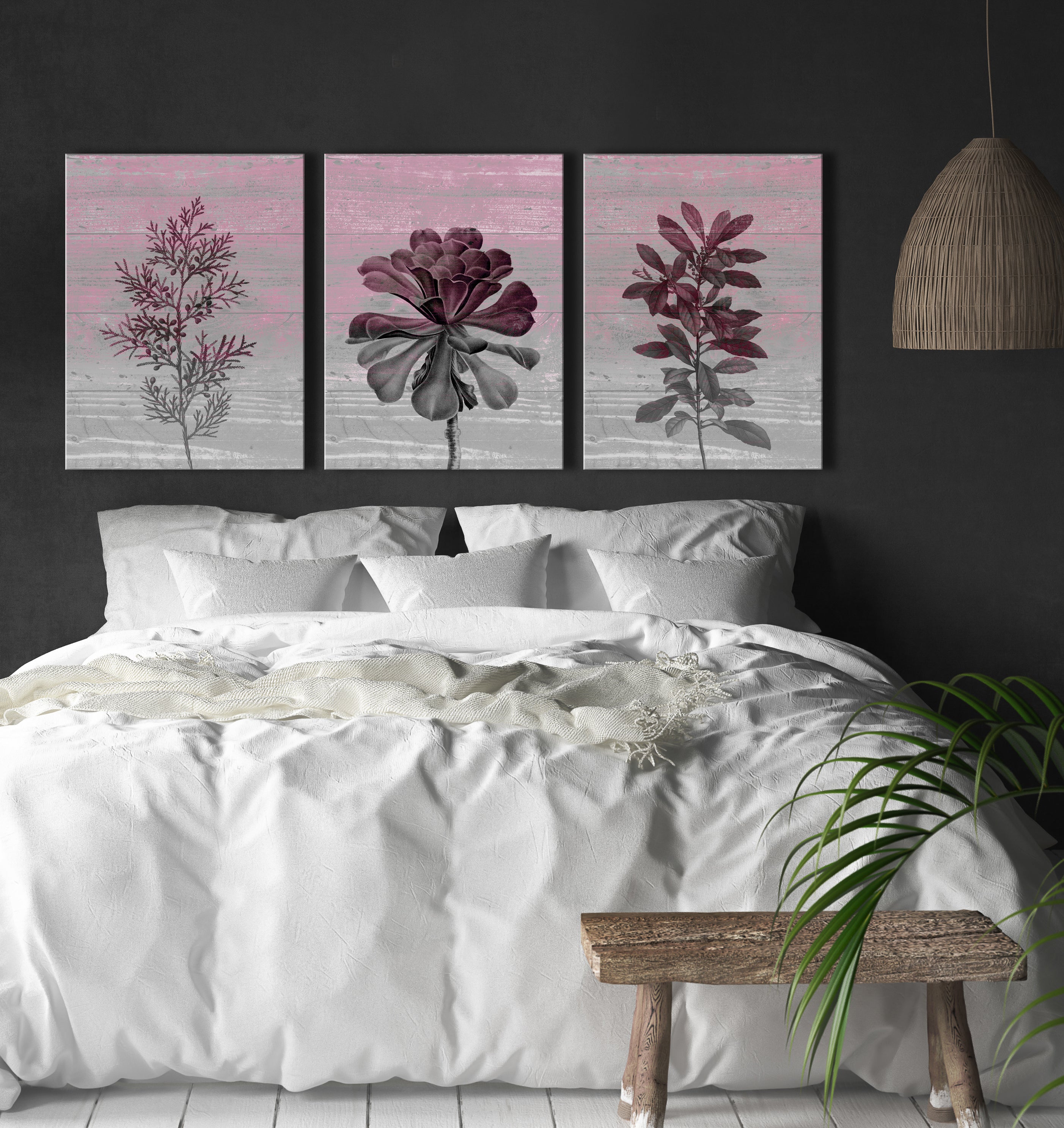 Hot Deal! Succulent Branch Wall Art Set of 3 with Wood Frame, Ready to Hang