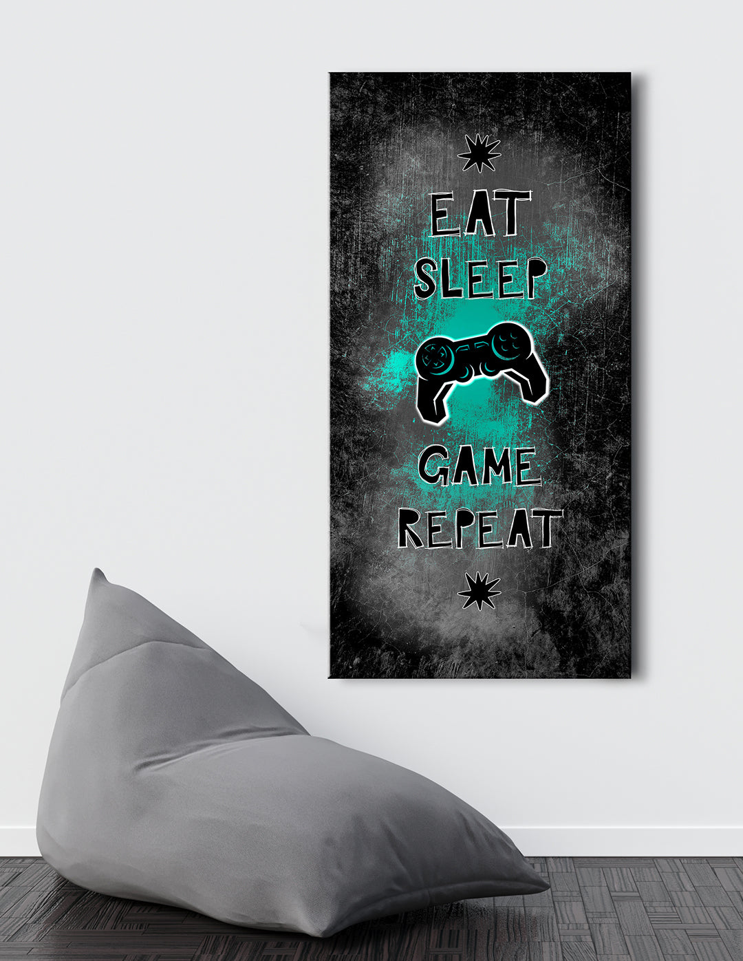 High - Quality Wood - Framed Game Room Wall Art: Eat, Sleep, Game, Repeat (Ready To Hang)