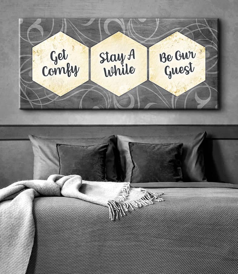 Get Comfy Stay A While V2 Bedroom Wall Art - Wood Frame, Ready To Hang (Buy 2 Save 20%)
