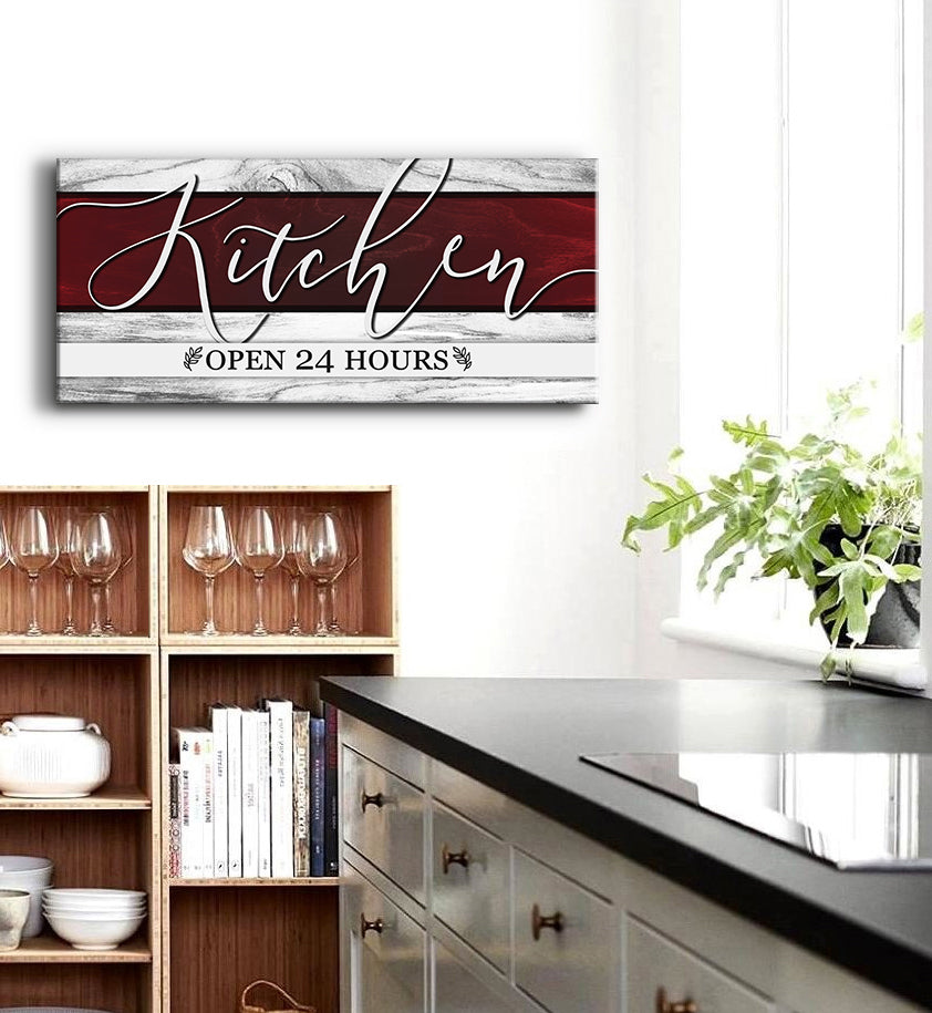 24/7 Open Kitchen Wall Art with Wood Frame, Ready to Hang