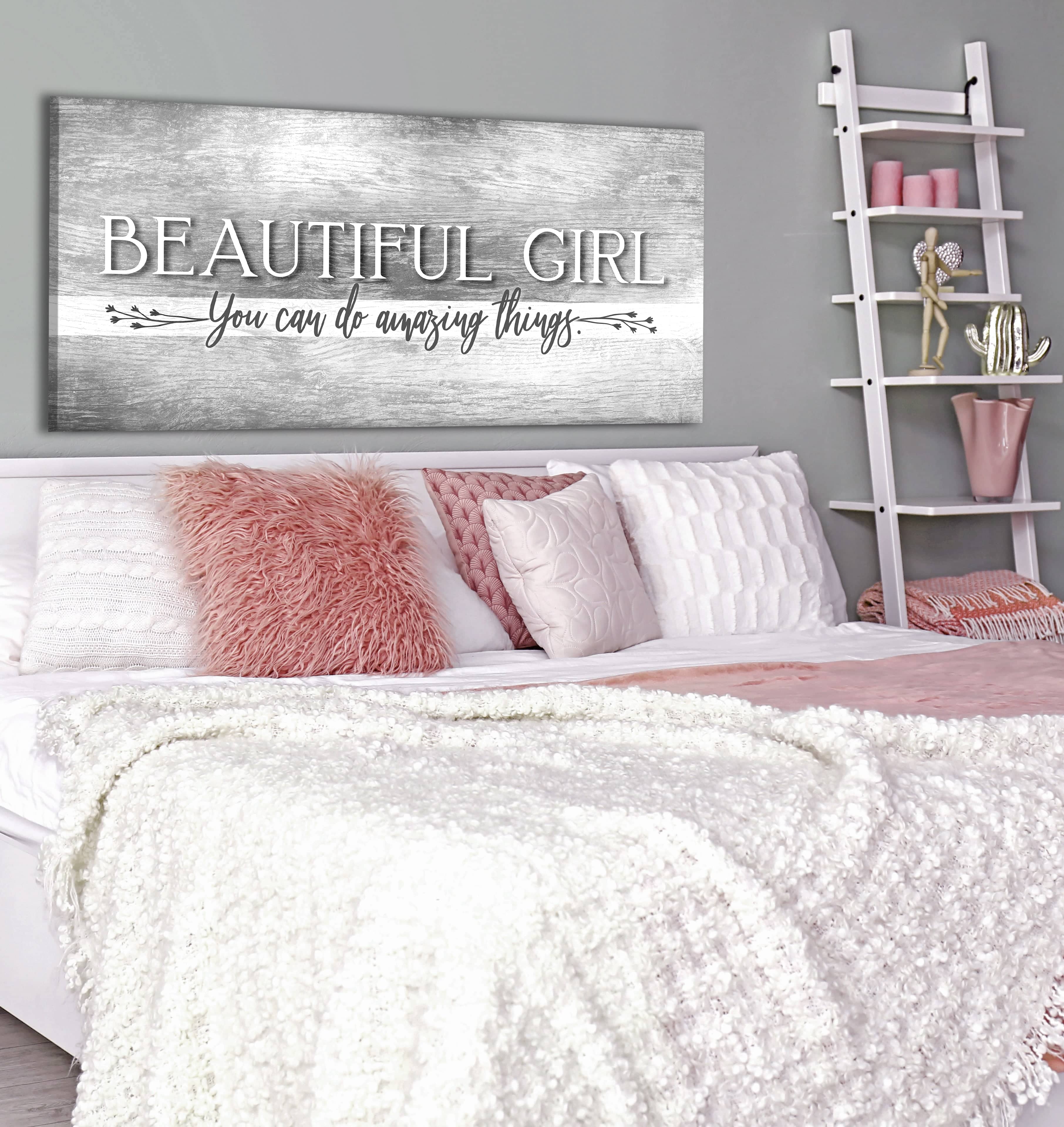 Ready-to-Hang Wood-Frame Bedroom Wall Art: Inspiring Beautiful Girl Design