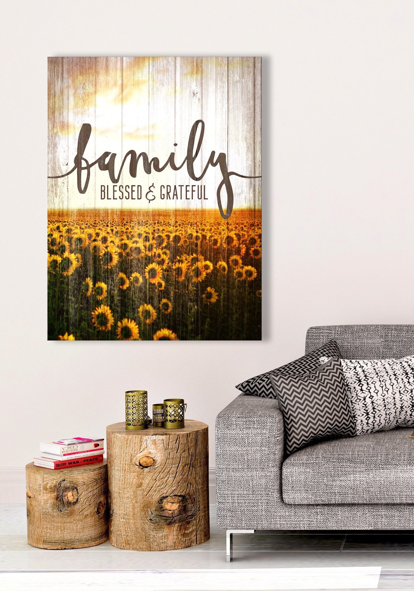 High - Quality Blessed and Grateful Sunflowers Home Decor Art with Wood Frame (Ready to Hang)