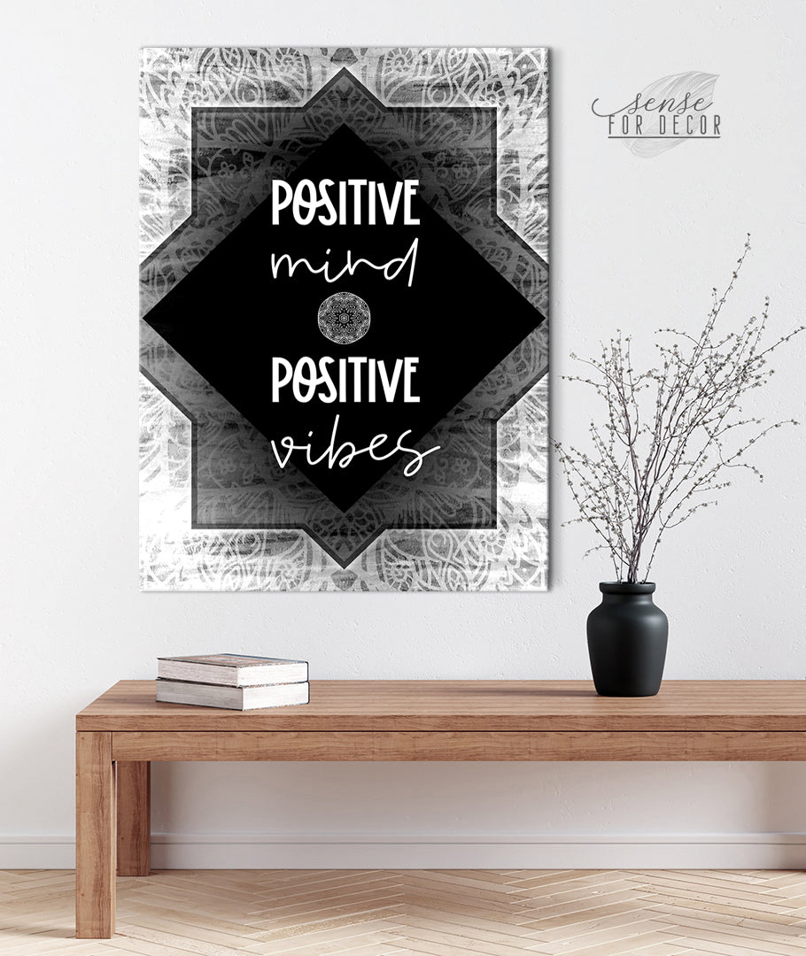 Exclusive Inspire Wall Art: Positive Mind, Positive Vibes with Wood Frame - Ready to Hang! Buy 2, Save 20%