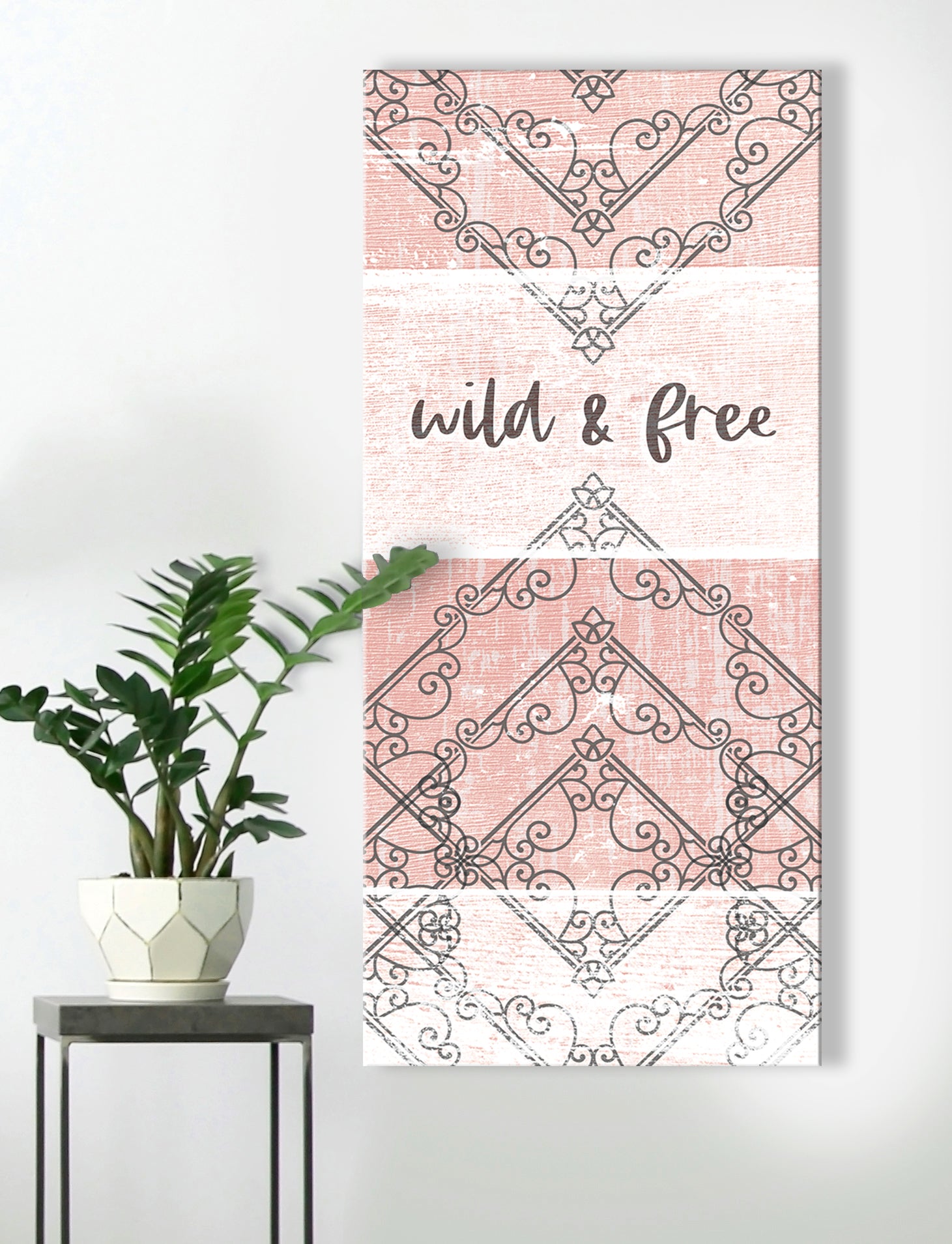 Ready-to-Hang Boho Wall Art: Wild and Free V5 with Wood Frame