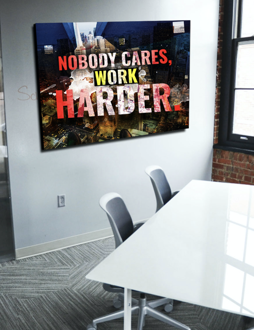 Limited-Time Offer! Business Wall Art - 'Nobody Cares Work Harder' Canvas with Wood Frame, Ready to Hang