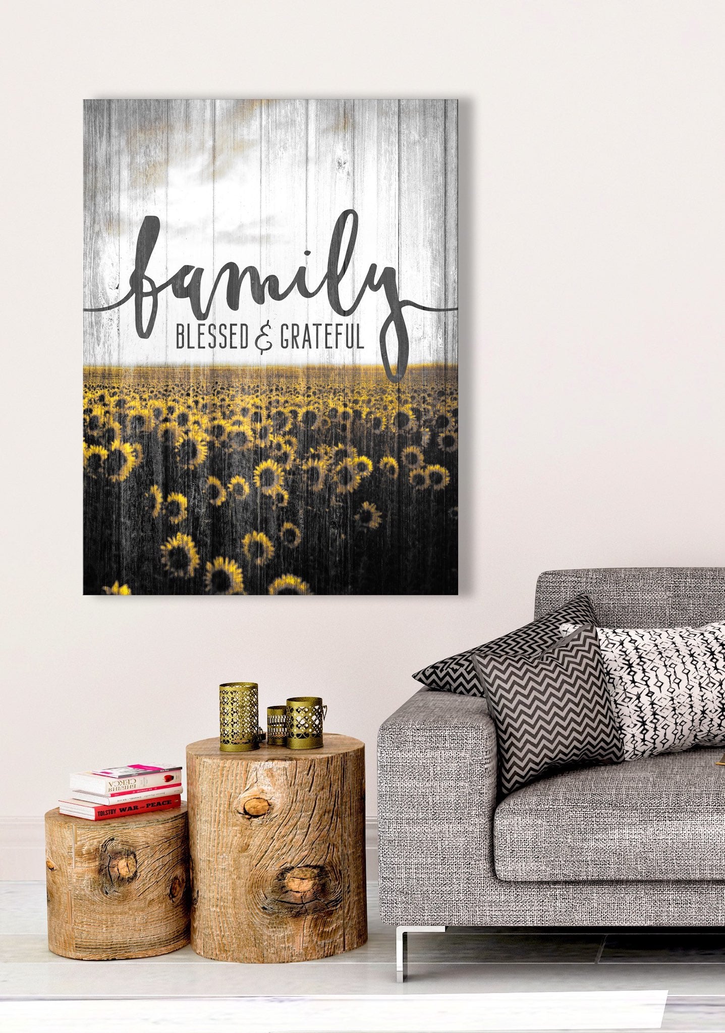 High - Quality Blessed and Grateful Sunflowers Home Decor Art with Wood Frame (Ready to Hang)