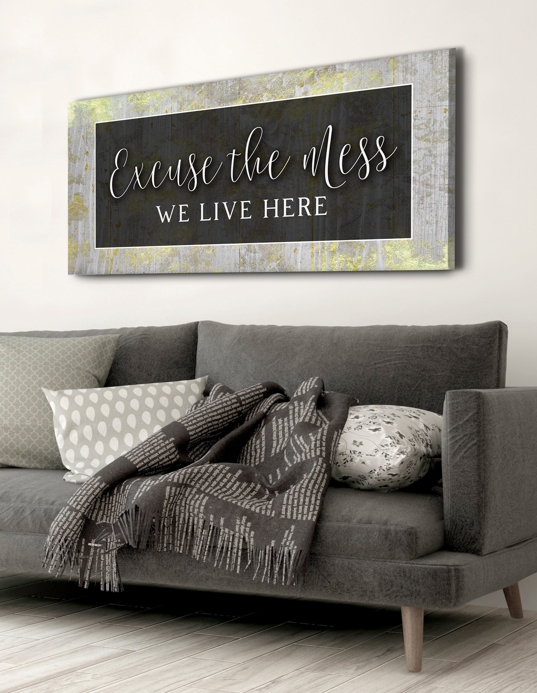 High - Quality Wood - Framed Wall Art: 'Excuse the Mess We Live Here' V3, Ready To Hang