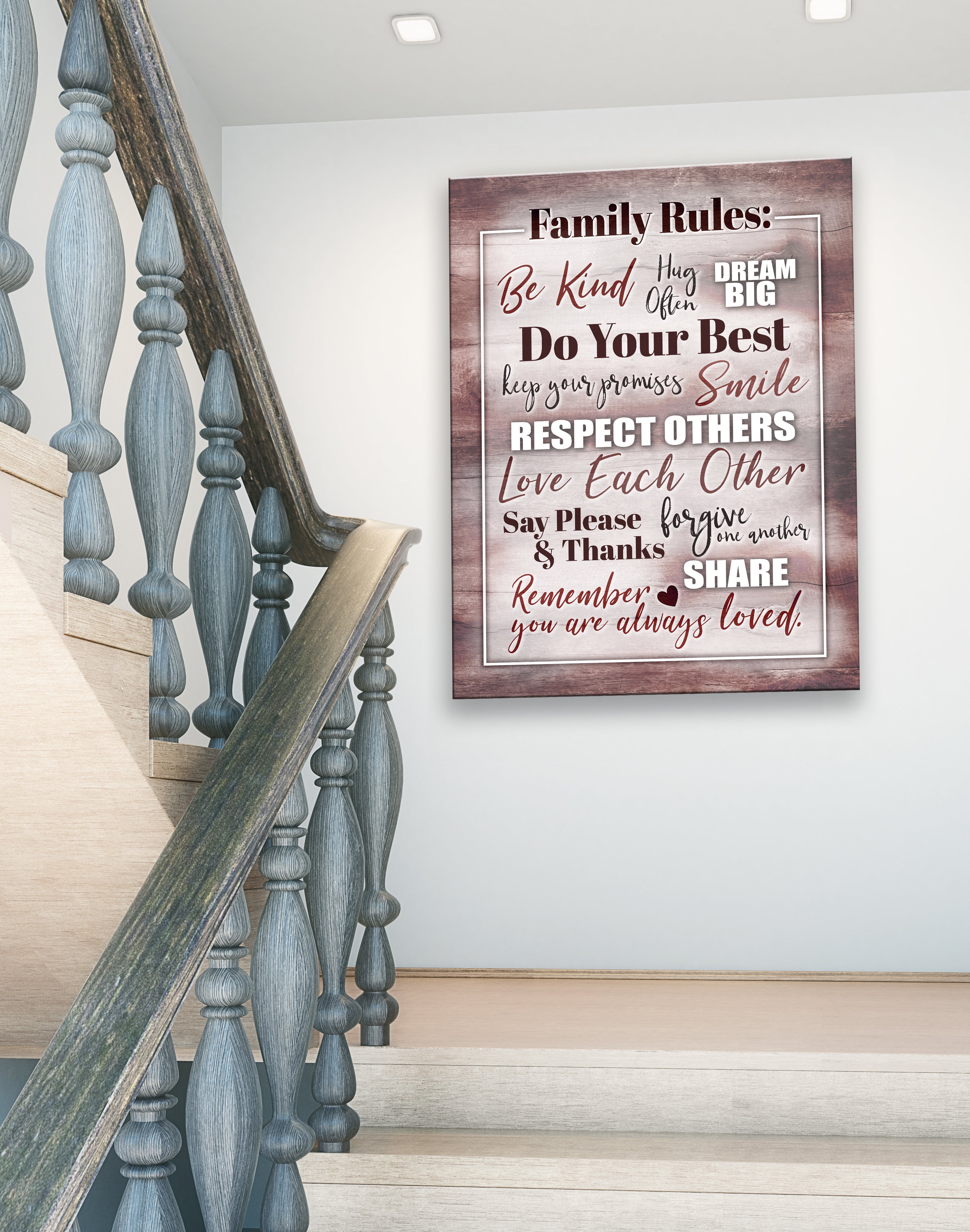 Hot! Family Rules V2 Home Wall Art with Wood Frame, Ready to Hang