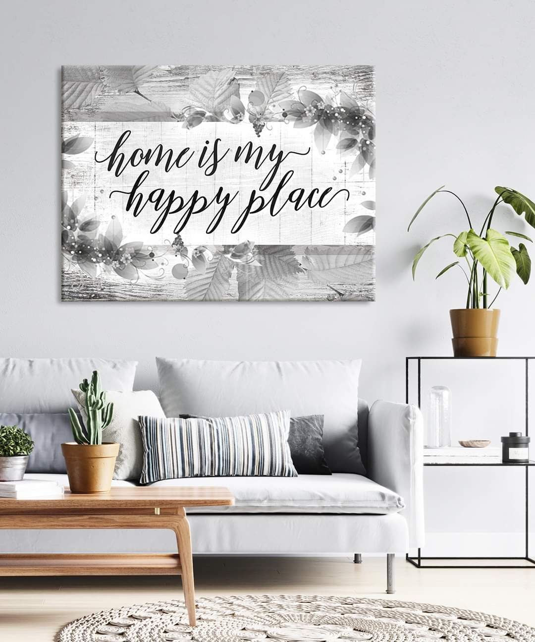 Exclusive! Home Wall Art - 'Home is My Happy Place' V3 (Wood Frame, Ready to Hang)