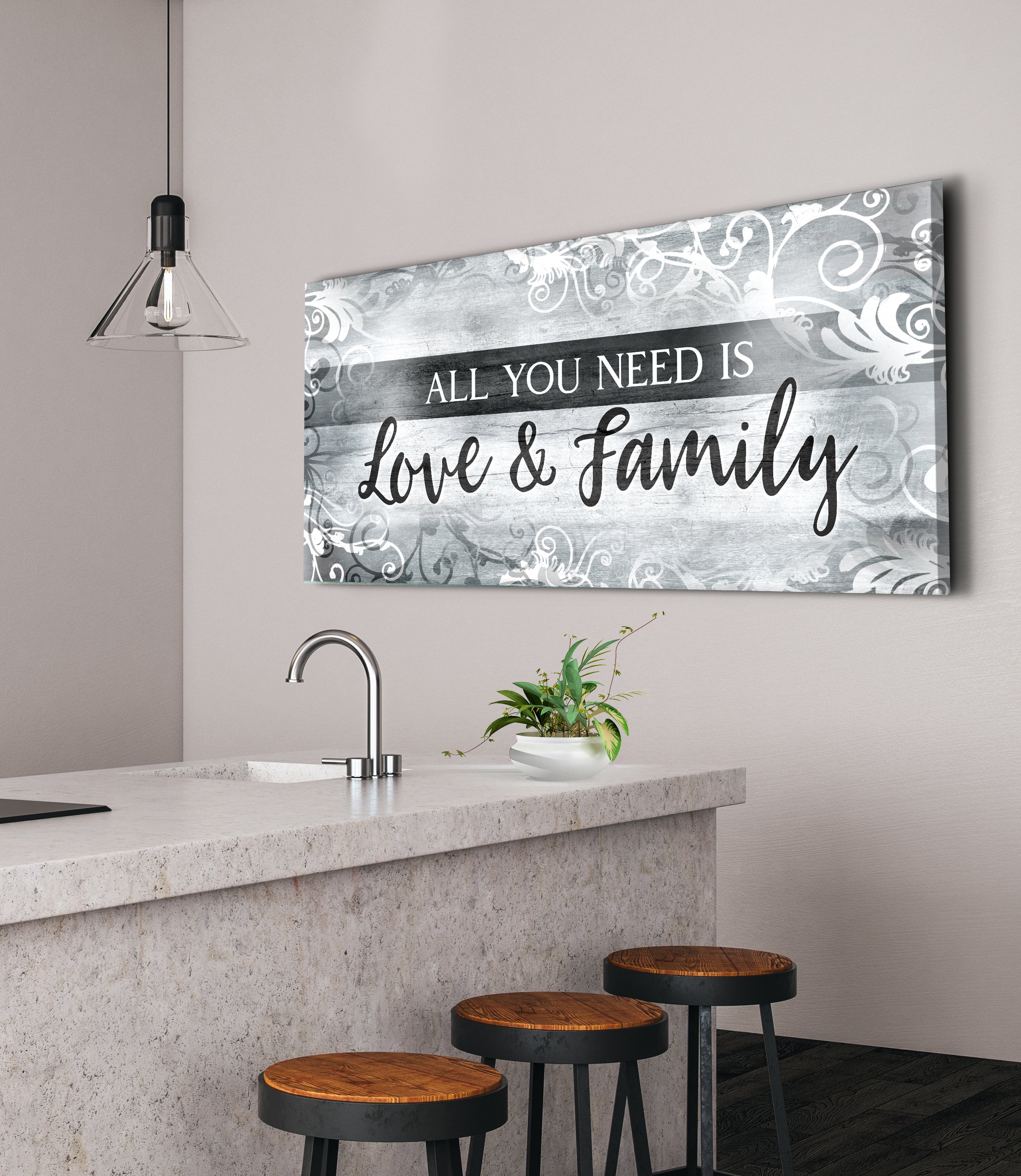 High - Quality Family Wall Art: 'All You Need Is Love And Family' V2 with Wood Frame, Ready to Hang