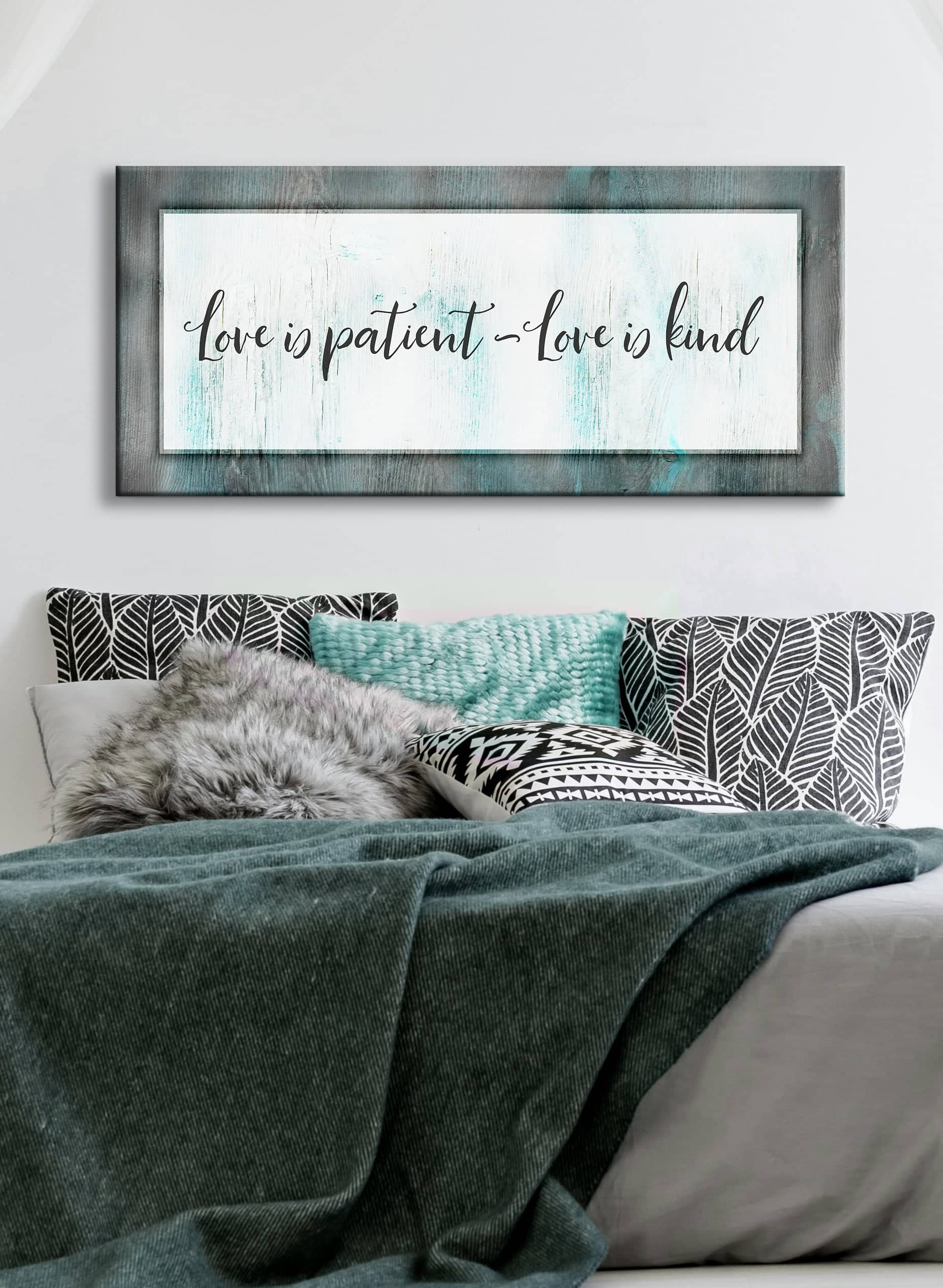 Ready-to-Hang Wood-Frame Bedroom Wall Art: Love Is Patient, Love Is Kind V2
