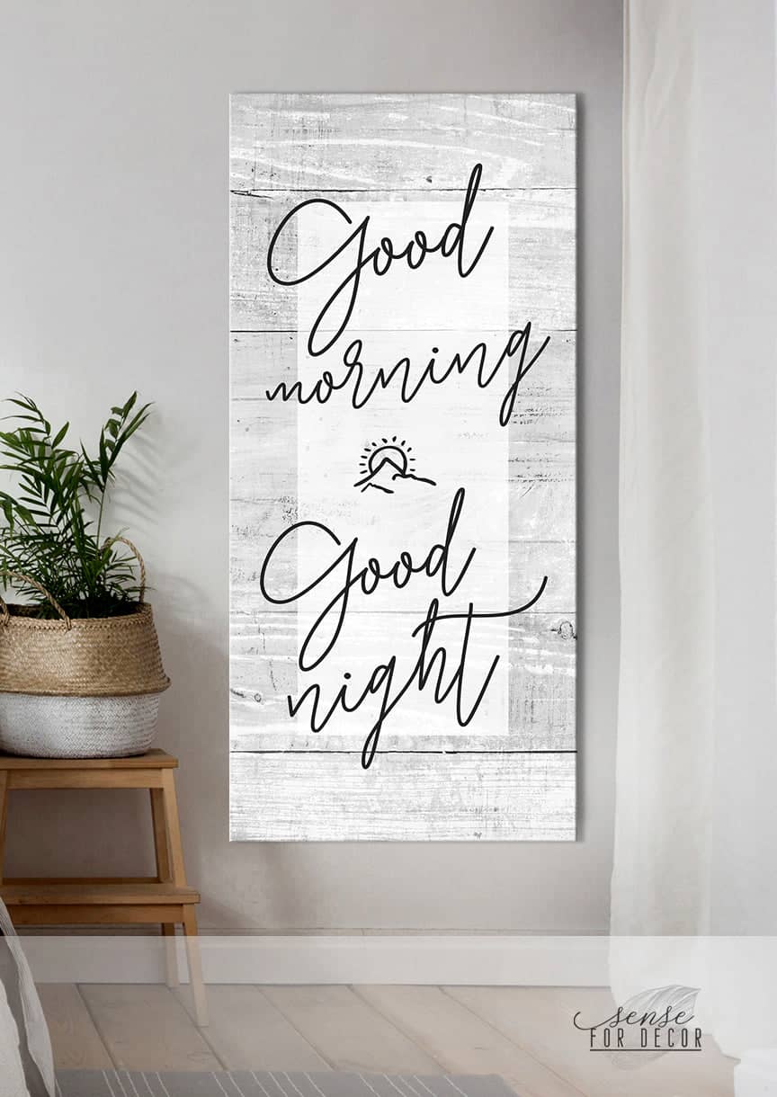 High - Quality Wood - Framed Bedroom Wall Art: Good Morning Good Night (Ready To Hang)