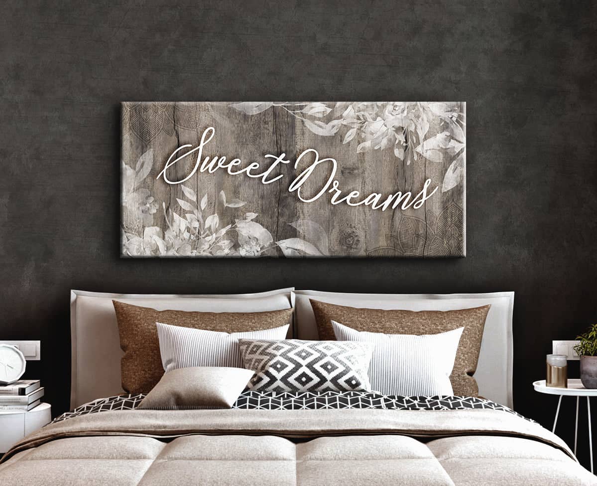 Ready-to-Hang Bedroom Wall Art: Sweet Dreams V4 with Wood Frame
