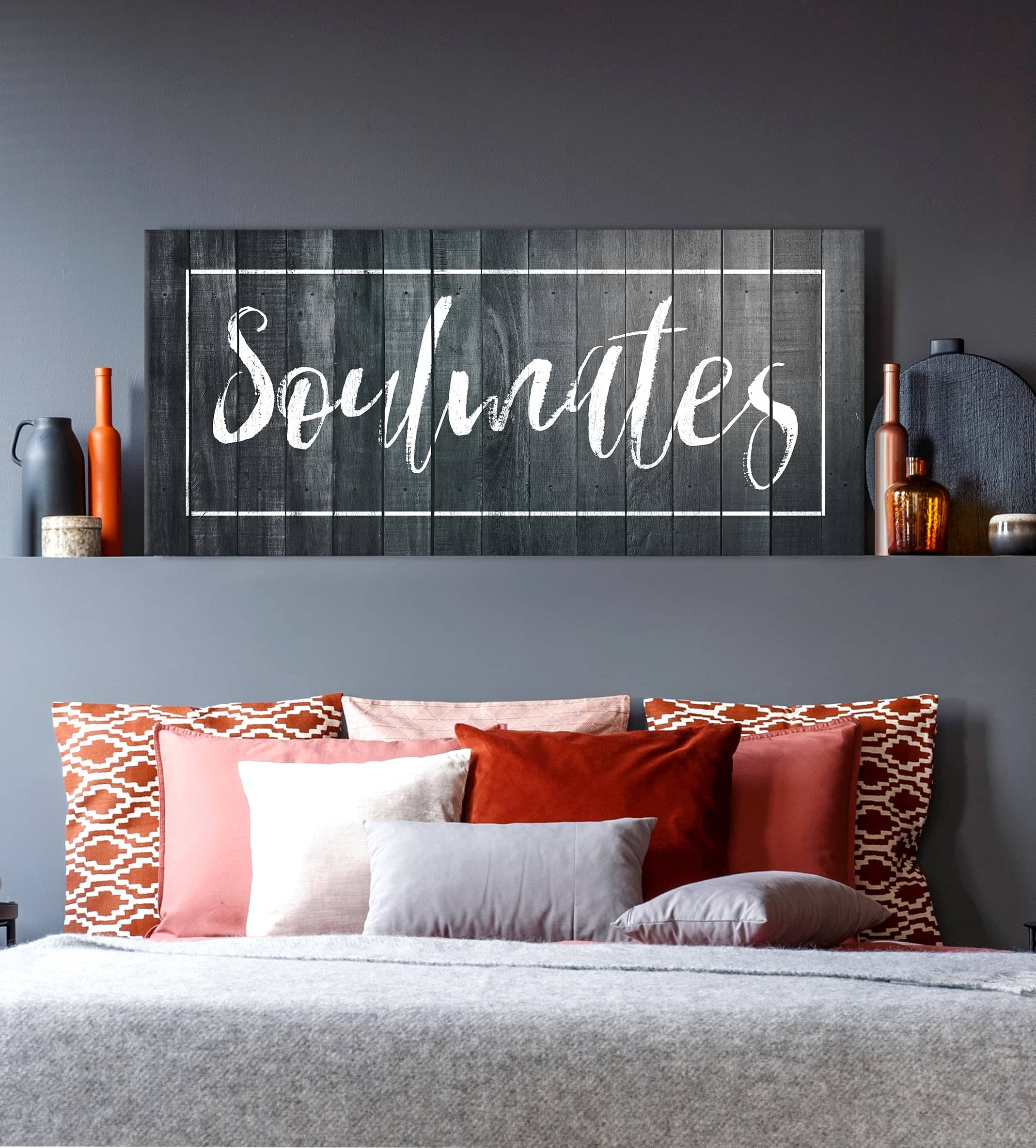 Hot Deal! Bedroom Wall Art - Ready - to - Hang Soulmates Wall Art with Wood Frame