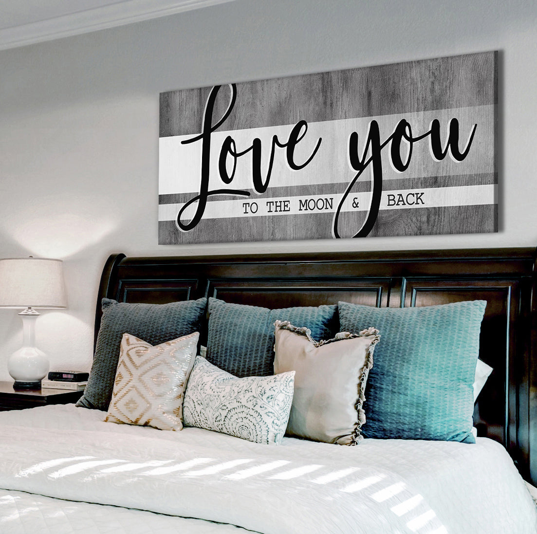 High - Quality Wood - Framed Couples Wall Art: I Love You To The Moon And Back V4 (Ready To Hang)