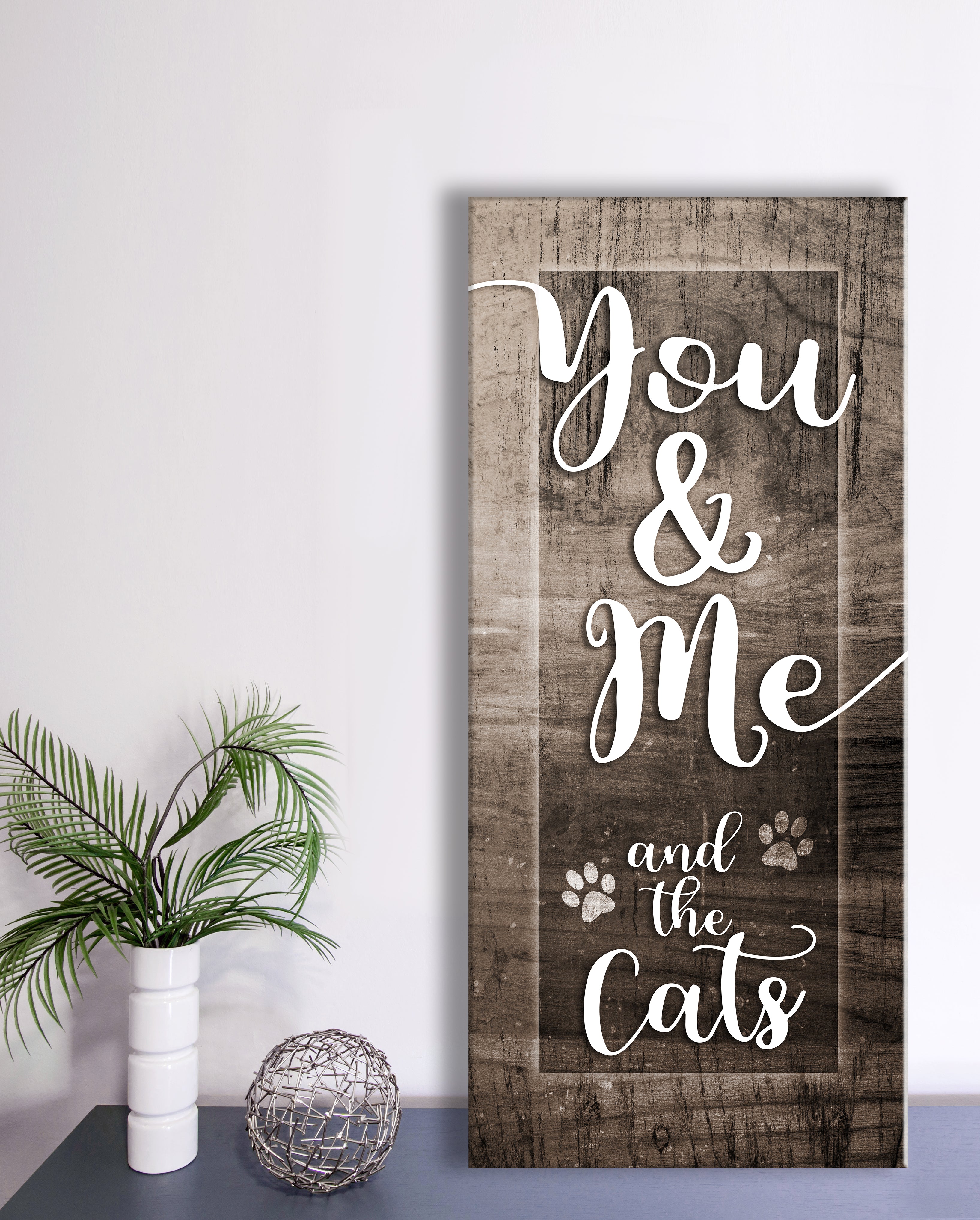High - Quality Wood - Framed 'You Me And The Cats V7' Pet Wall Art Ready To Hang