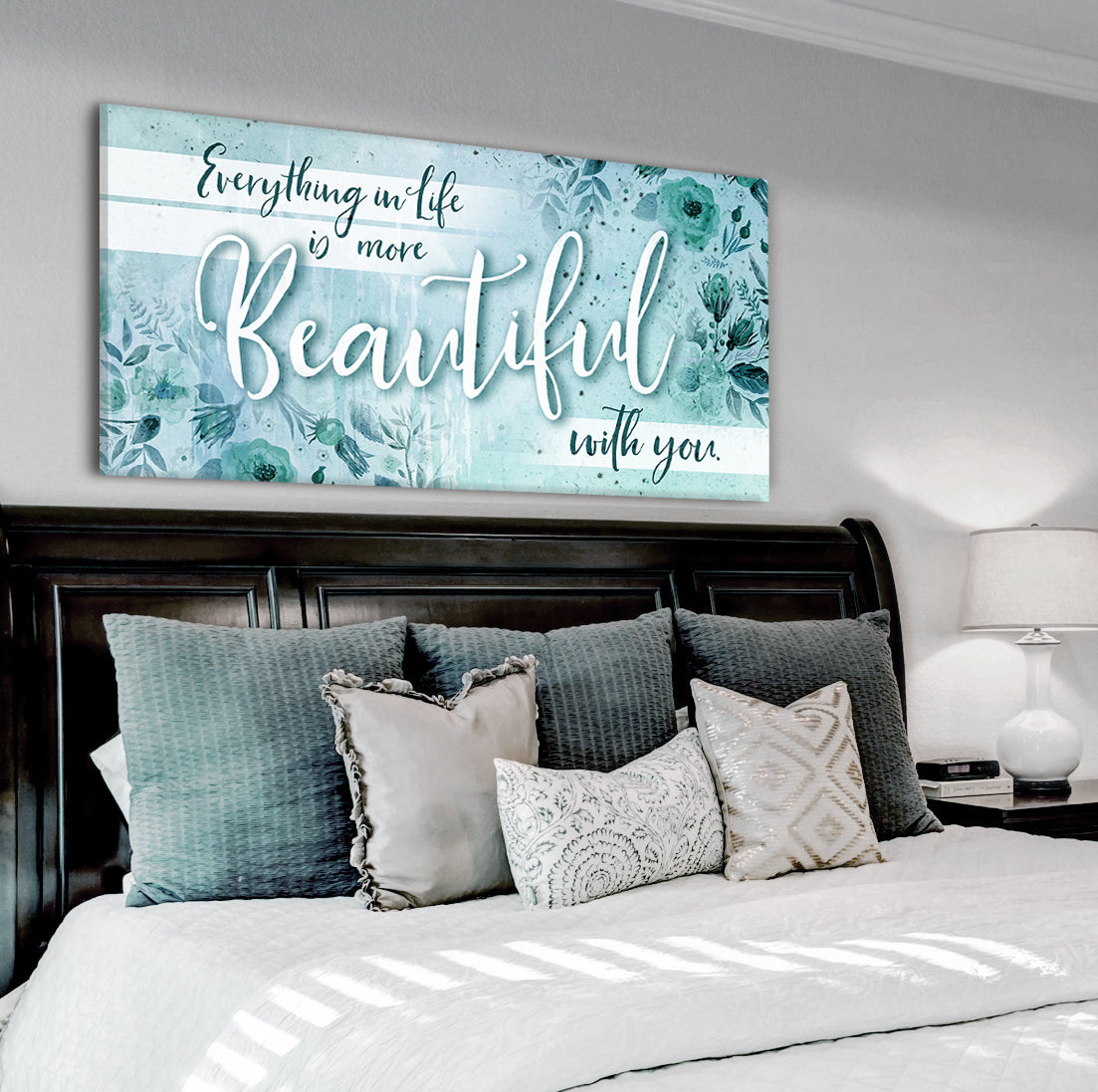 Beautiful Couples Wall Art: 'Everything In Life Is More Beautiful With You' V2 (Ready-to-Hang Wood Frame)