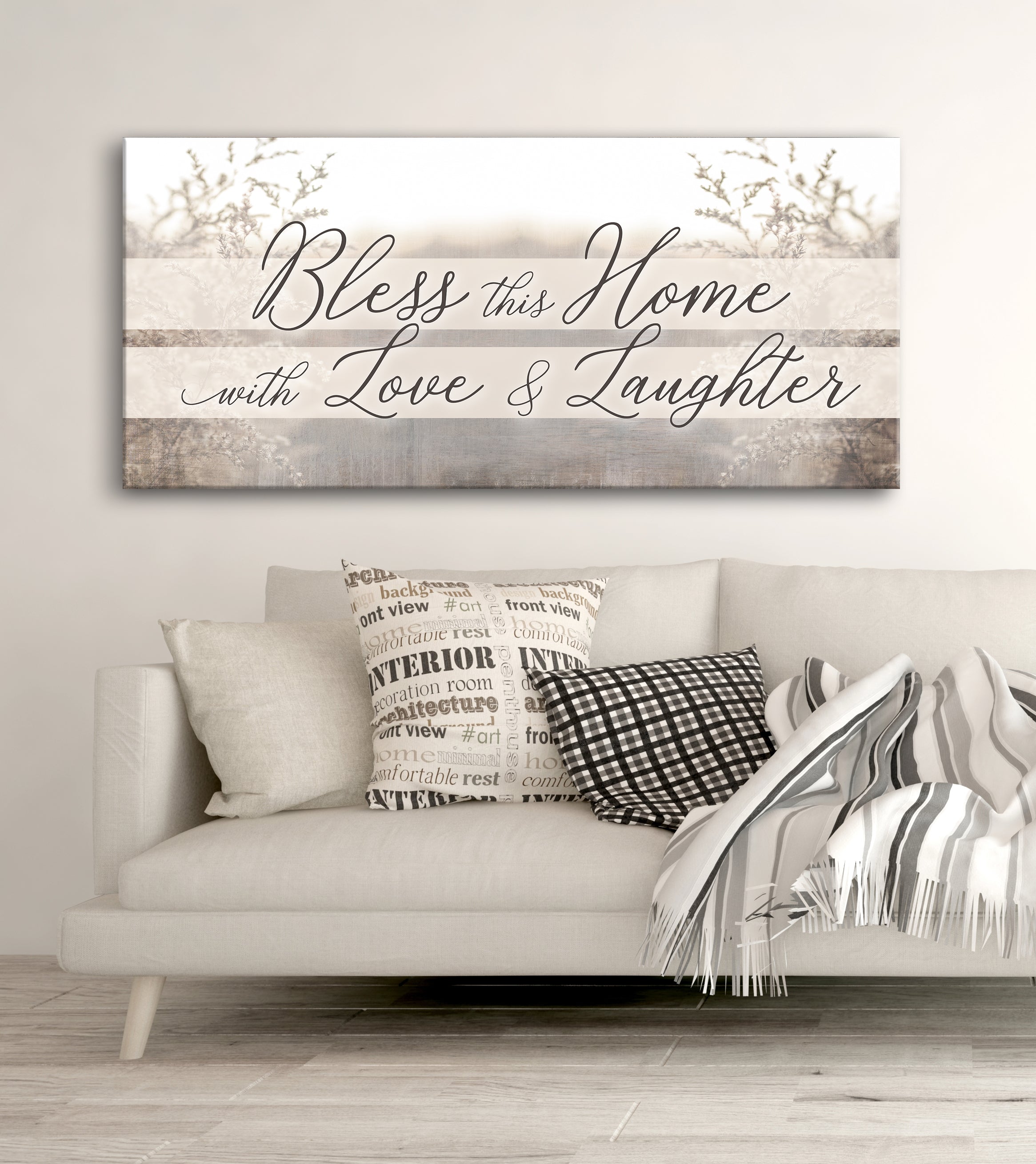 Hot Deal! Home Wall Art - Bless Your Home with Love and Laughter V4 (Wood Frame, Ready to Hang)