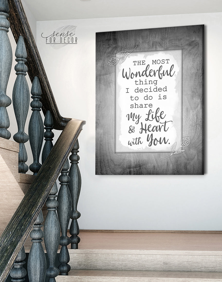 Hot Deal! Couples Wall Art - 'The Most Wonderful Thing I Decided V4' with Wood Frame, Ready to Hang