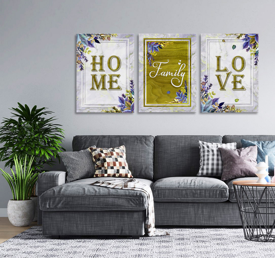 High - Quality Wood - Framed Home Family Love Wall Art Set of 3, Ready To Hang