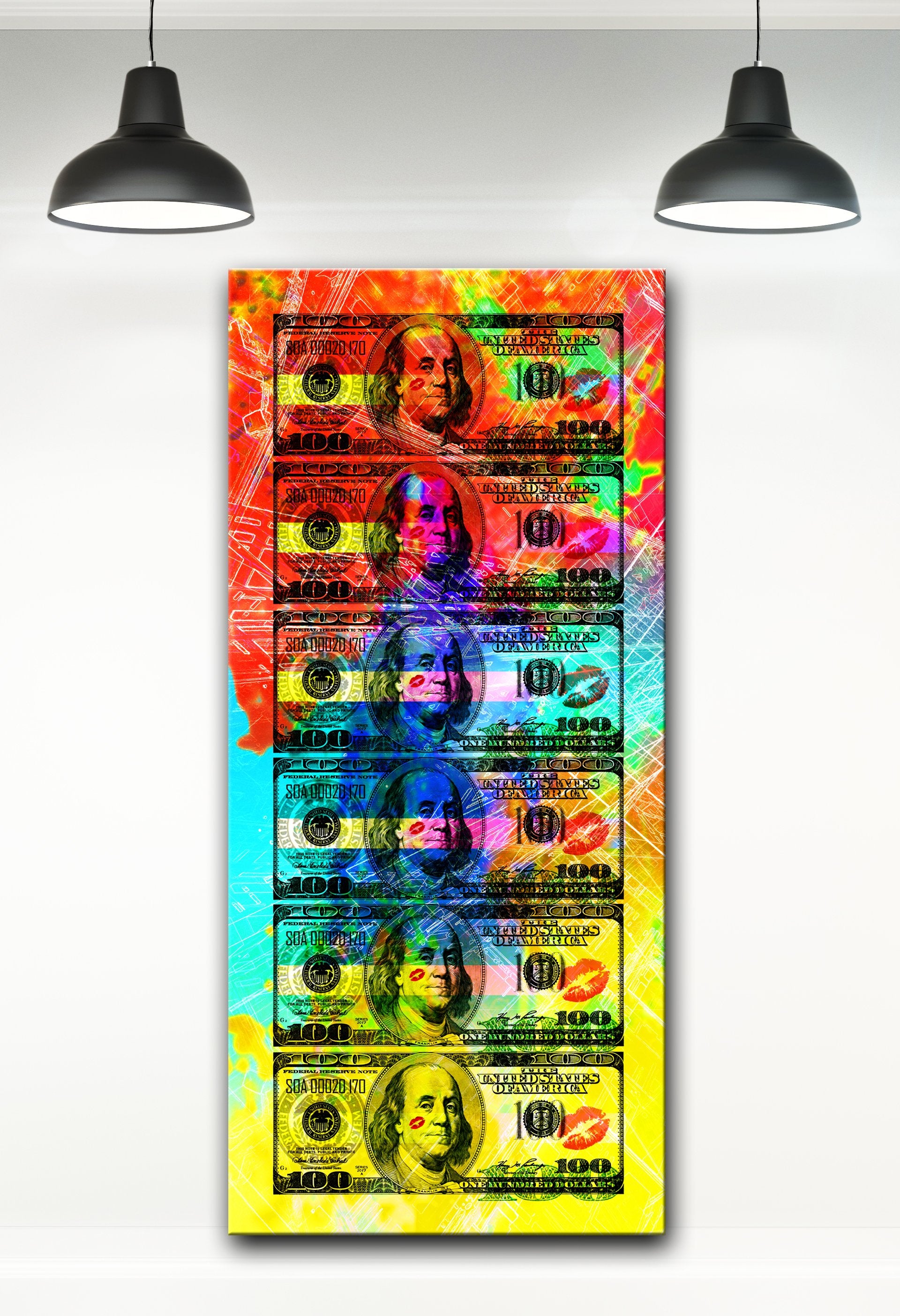 Hot Deal! 6 Bills Vertical Business Wall Art with Wood Frame, Ready to Hang