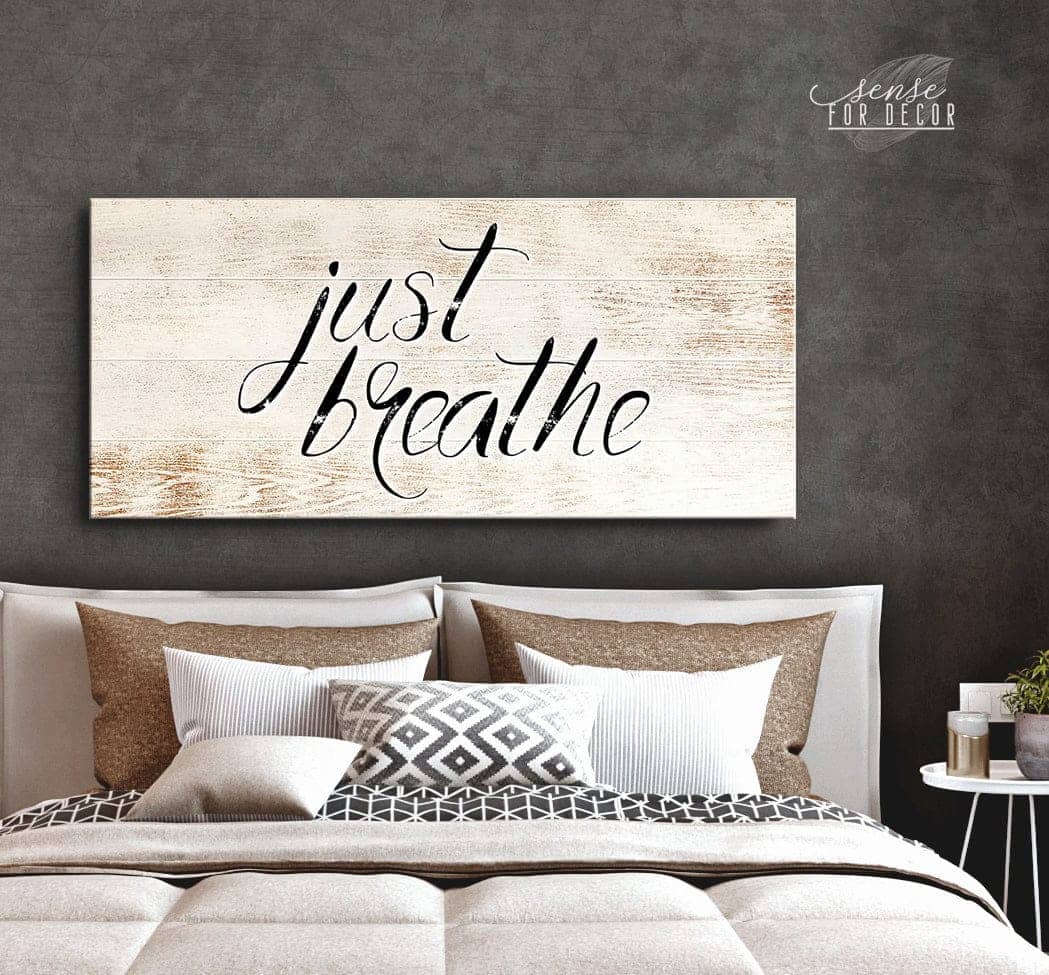 Exclusive Bedroom Wall Art - Just Breathe V21 with Wood Frame, Ready to Hang! Buy 2 Save 20%