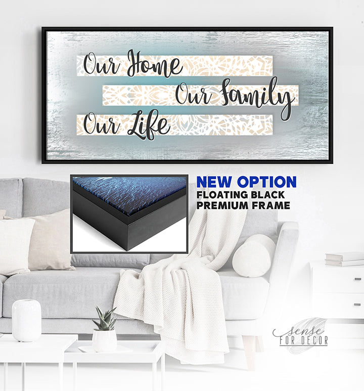 Hot Deal! Family Wall Art - 'Our Home Our Family Our Life' with Wood Frame, Ready to Hang