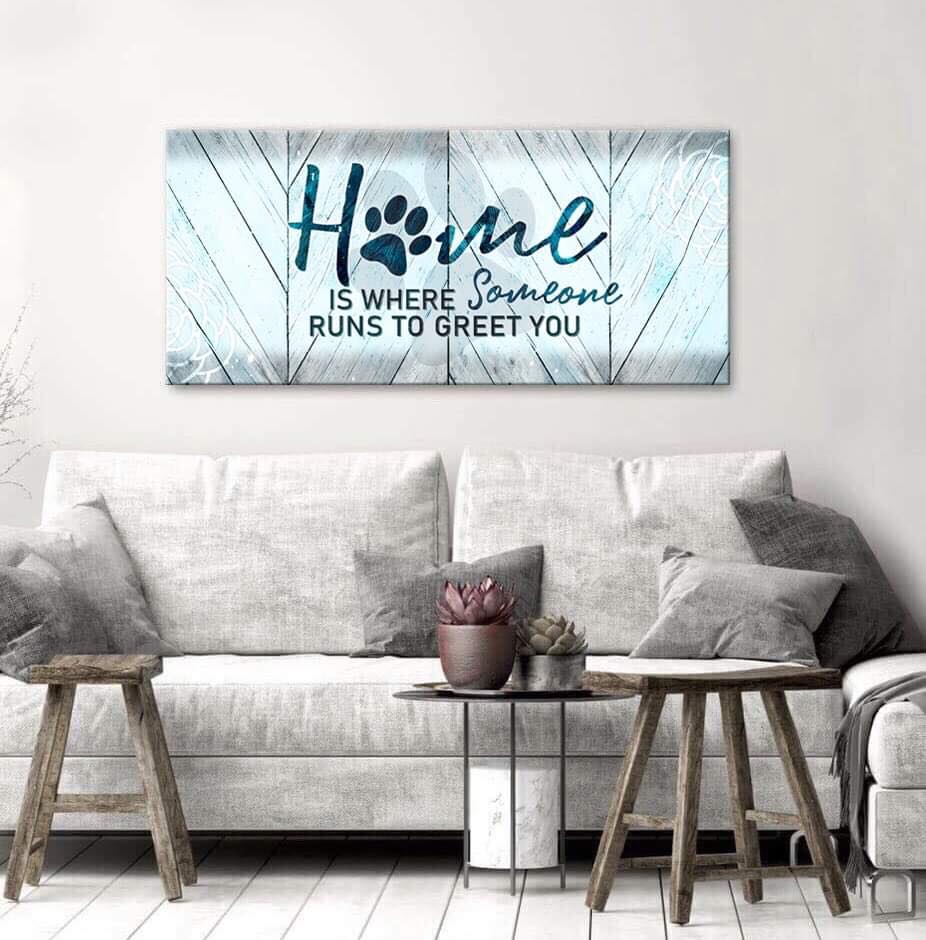 Hot Deal! Pet Wall Art - Home Where Someone Runs To Greet You V2 with Wood Frame, Ready To Hang