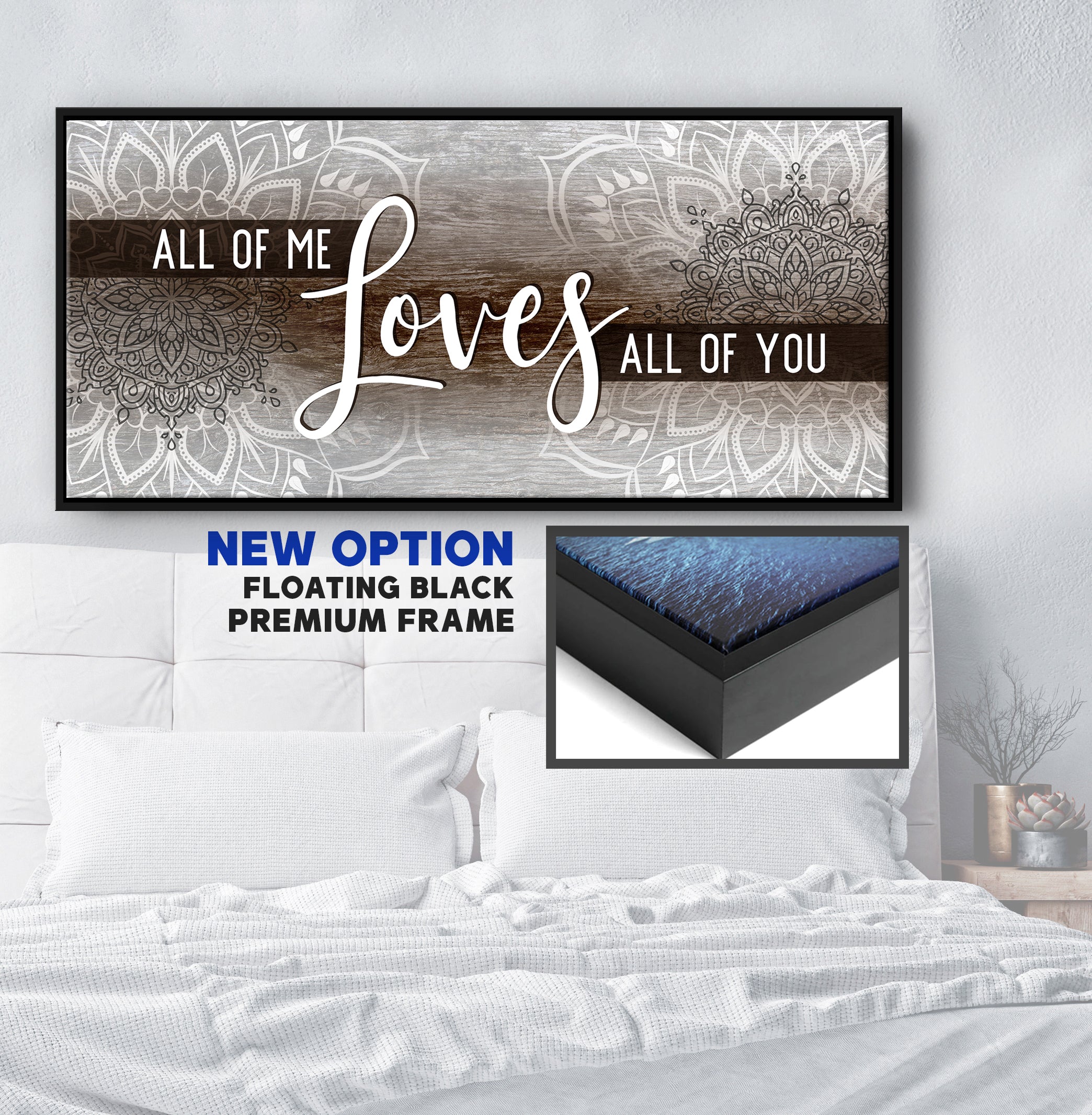 Hot Deal! Boho Couples Wall Art - 'All of Me Loves All of You' with Wood Frame, Ready to Hang