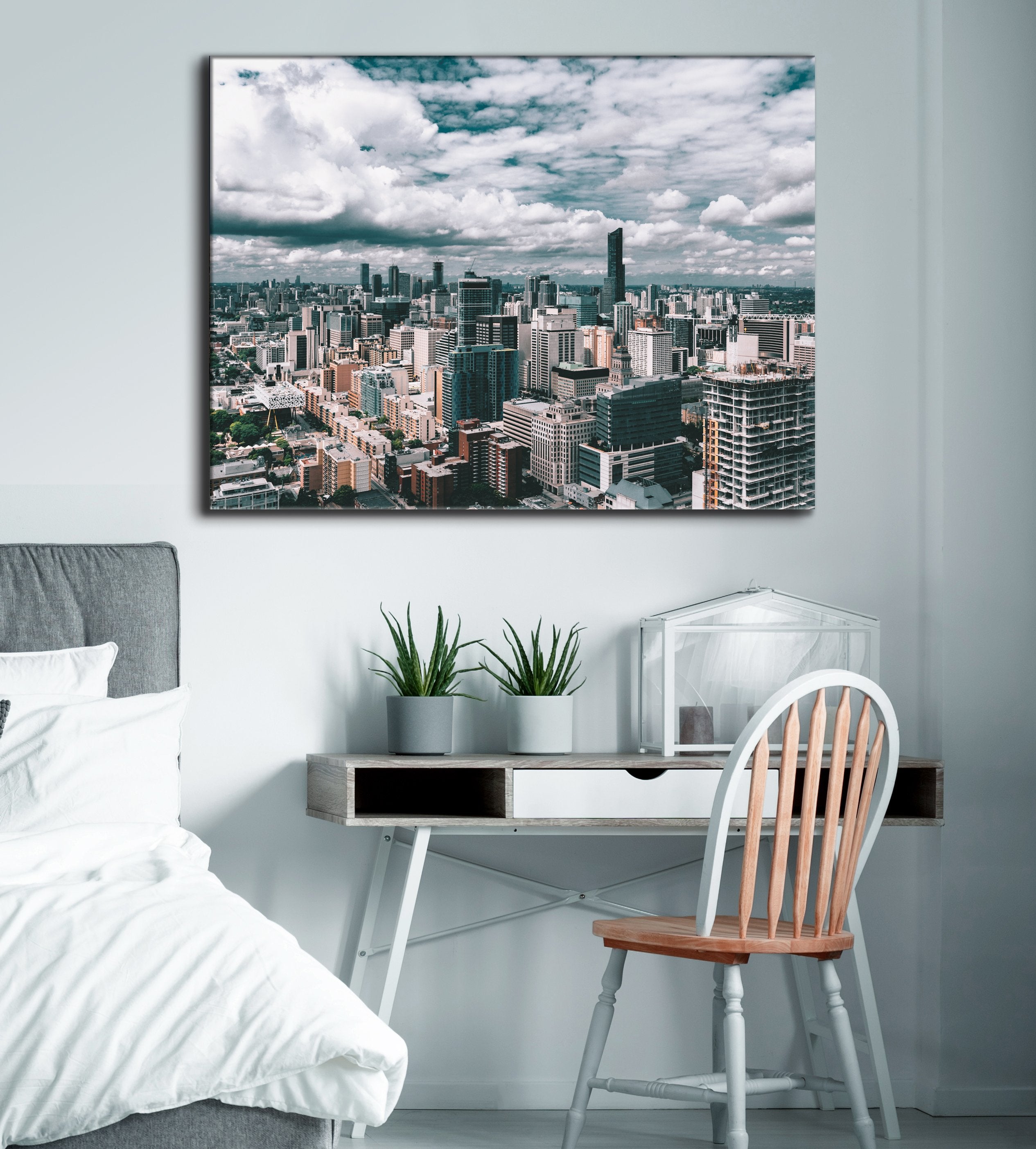 Cloudy City Wall Art: Wood Frame, Ready to Hang! Buy 2, Save 20%