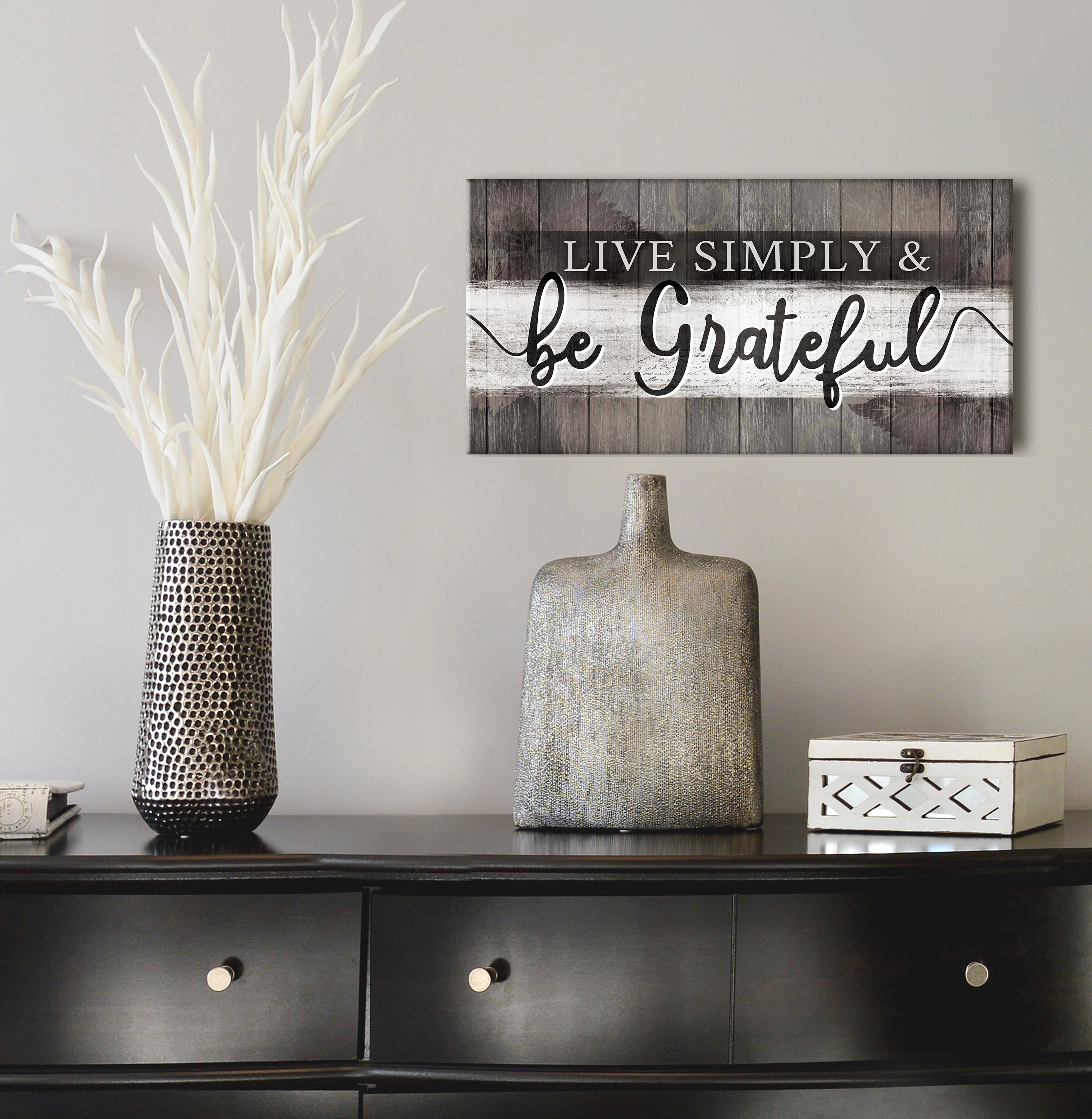 Christian Wall Art: Live Simply, Be Grateful (Ready-to-Hang Wood Frame) - Buy 2, Save 20%