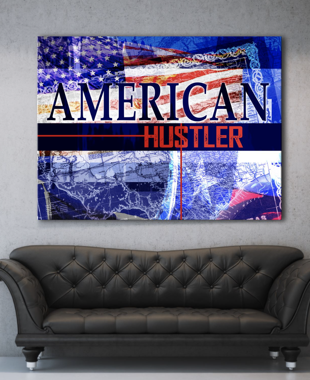 Hot Deal! Ready - to - Hang American Hustler Flag Business Wall Art with Wood Frame
