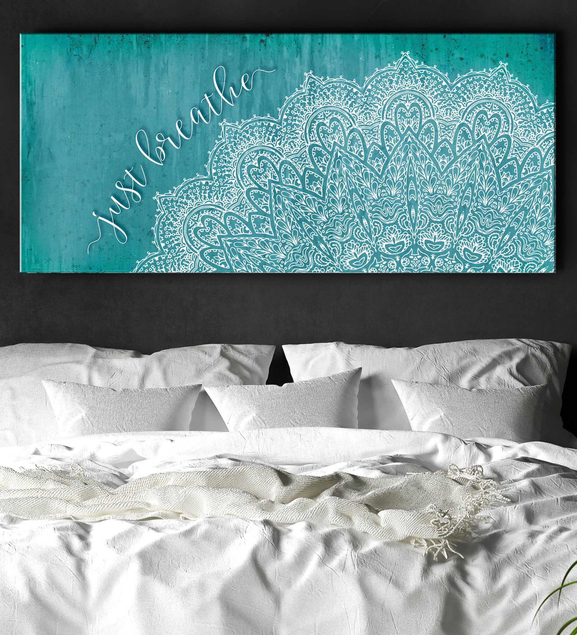 Ready-To-Hang Wood Frame Yoga Wall Art: Just Breathe V4