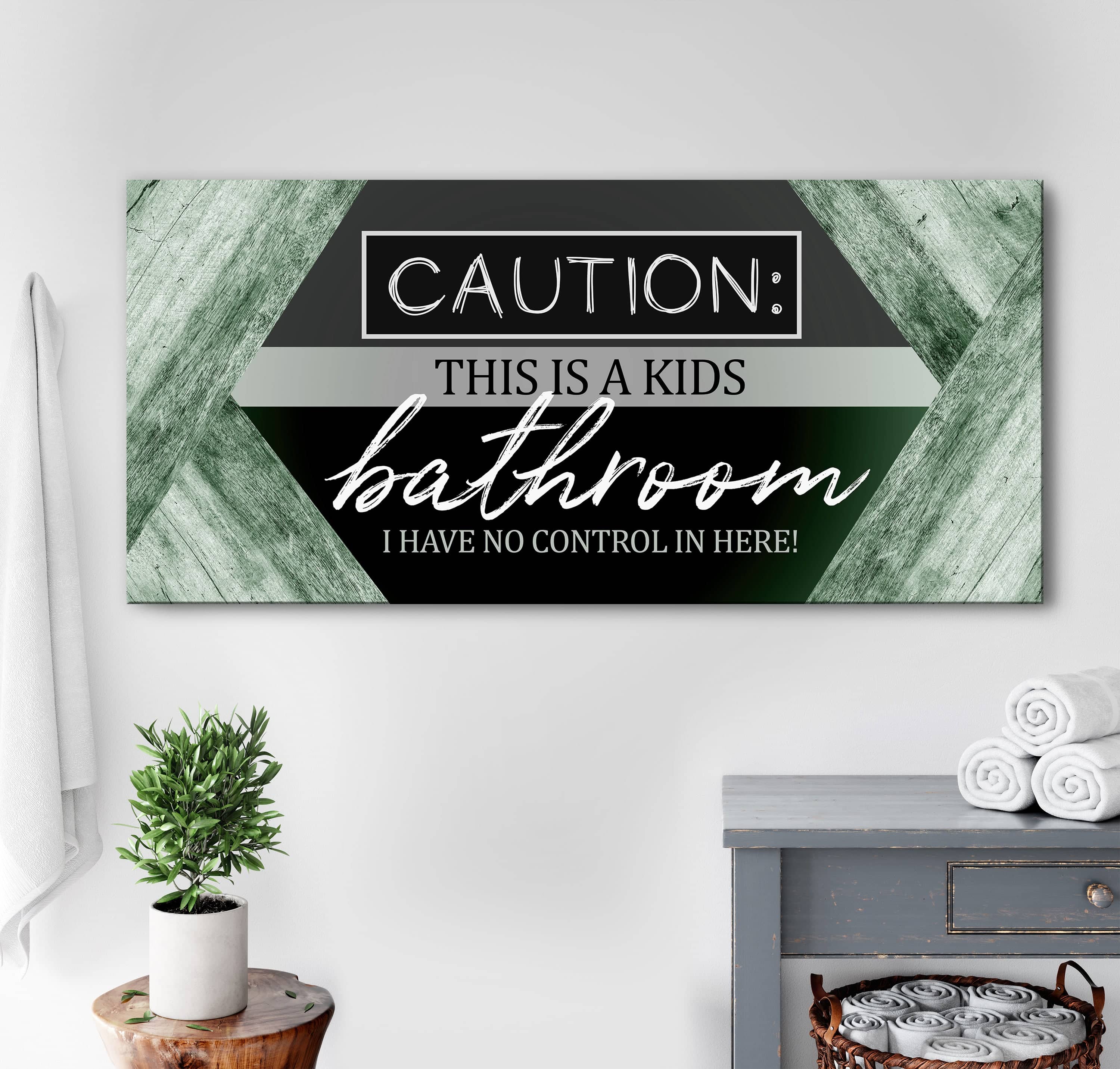 Caution: Kids Bathroom Wall Art - Wood Frame, Ready to Hang! Buy 2, Save 20%