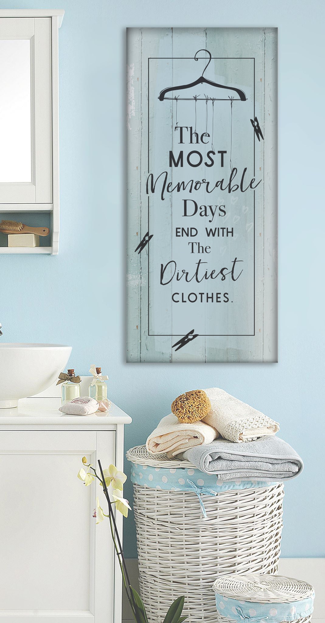 High - Quality Wood - Framed Laundry Room Wall Art: Memorable Laundry Days (Ready To Hang)