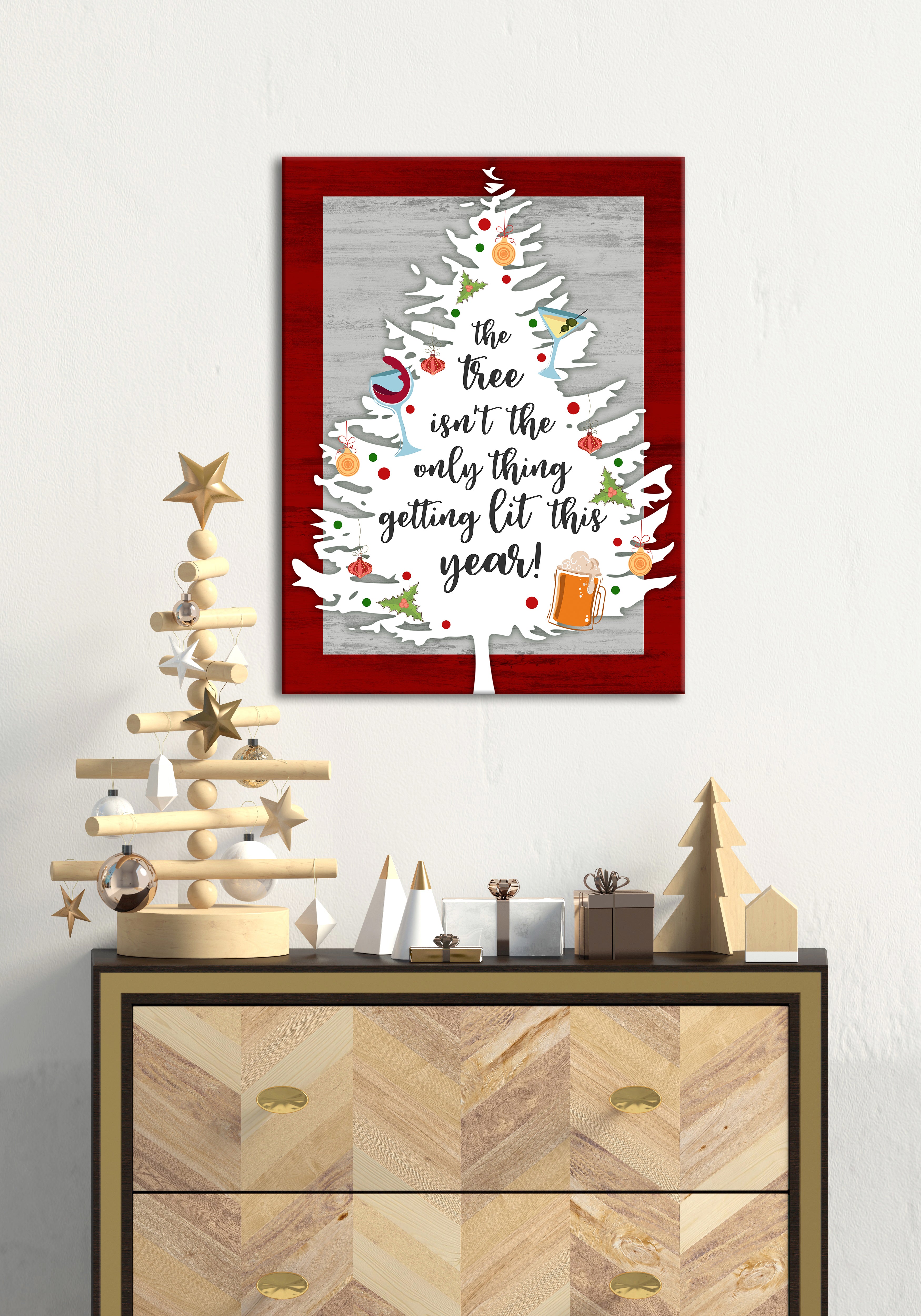 High - Quality Wood - Framed Lit Tree Holiday Decor Wall Art, Ready To Hang