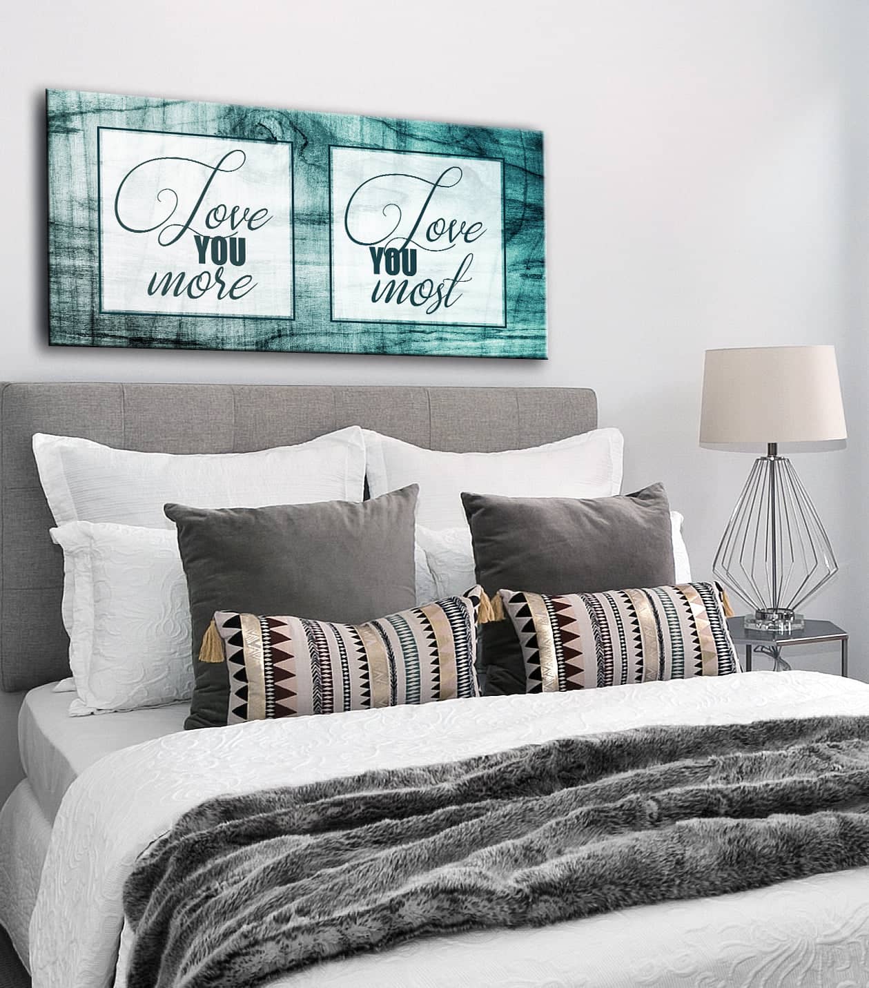 Hot! Bedroom Wall Art - 'Love You More Love You Most' with Wood Frame, Ready to Hang