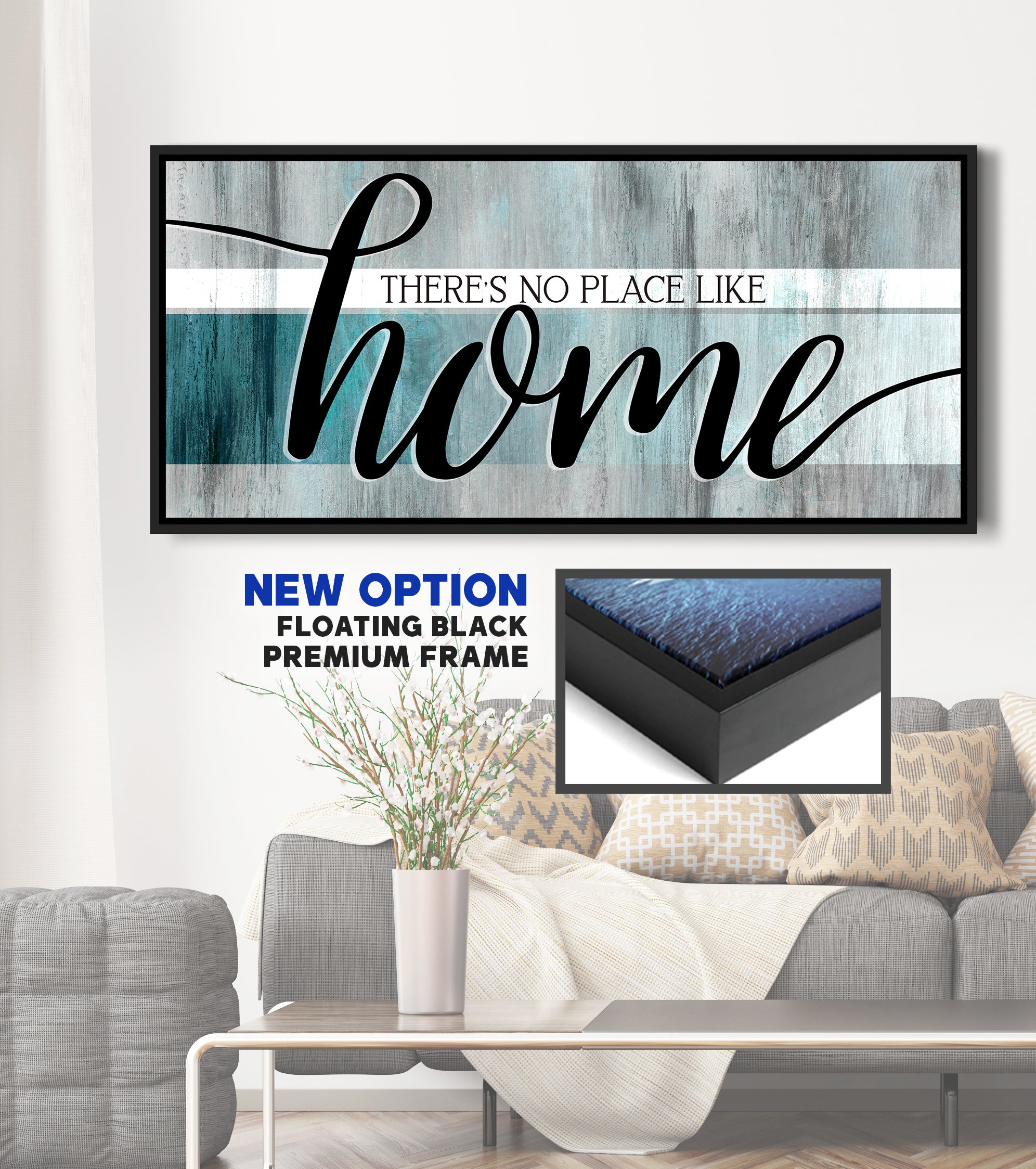 Exclusive Offer! Home Wall Art - 'There's No Place Like Home V9' with Wood Frame, Ready to Hang