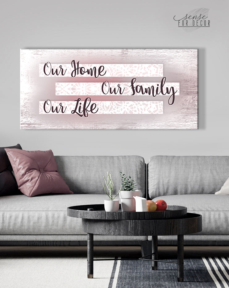Hot Deal! Family Wall Art - 'Our Home Our Family Our Life' with Wood Frame, Ready to Hang