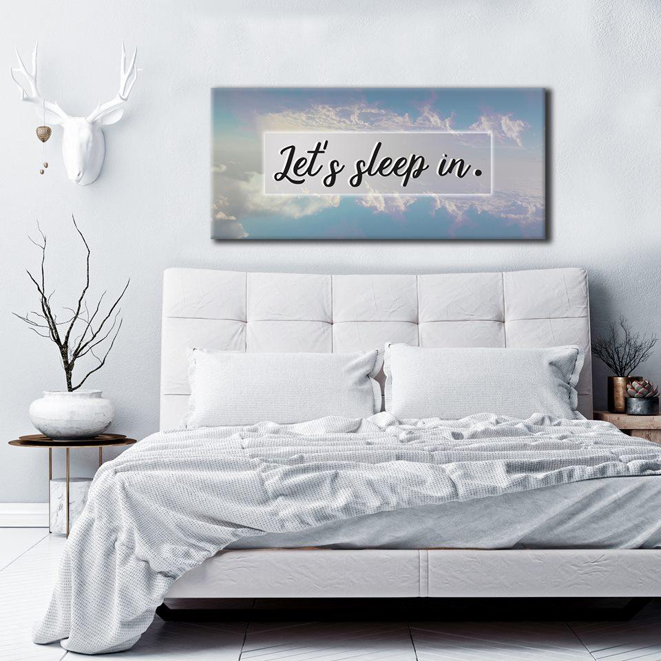 High - Quality Couples Wall Art 'Let's Sleep In' with Wood Frame for Easy Hanging