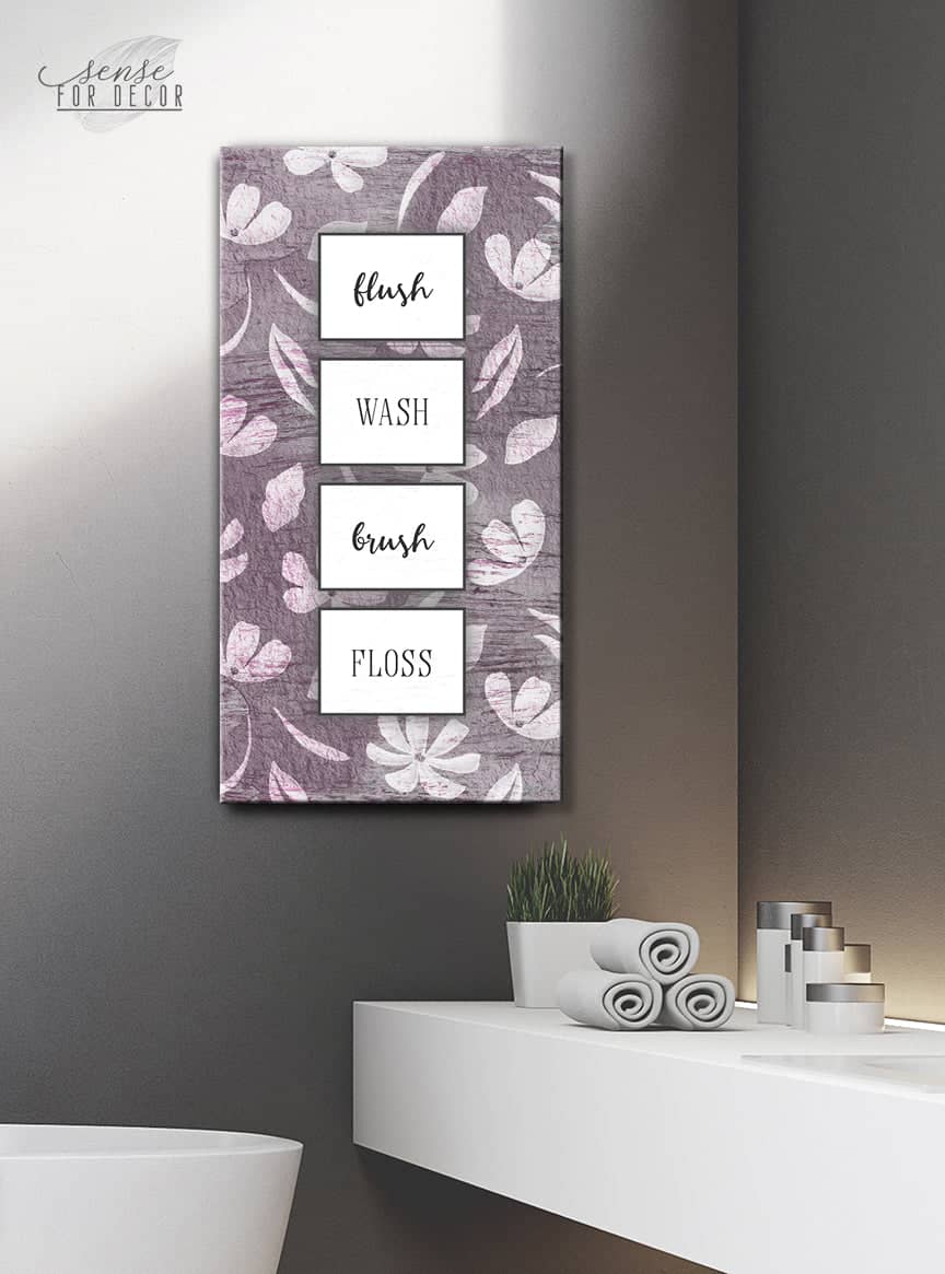 Ready-to-Hang Wood Frame Bathroom Wall Art: Flush Brush Wash Floss - Buy 2, Save 20%